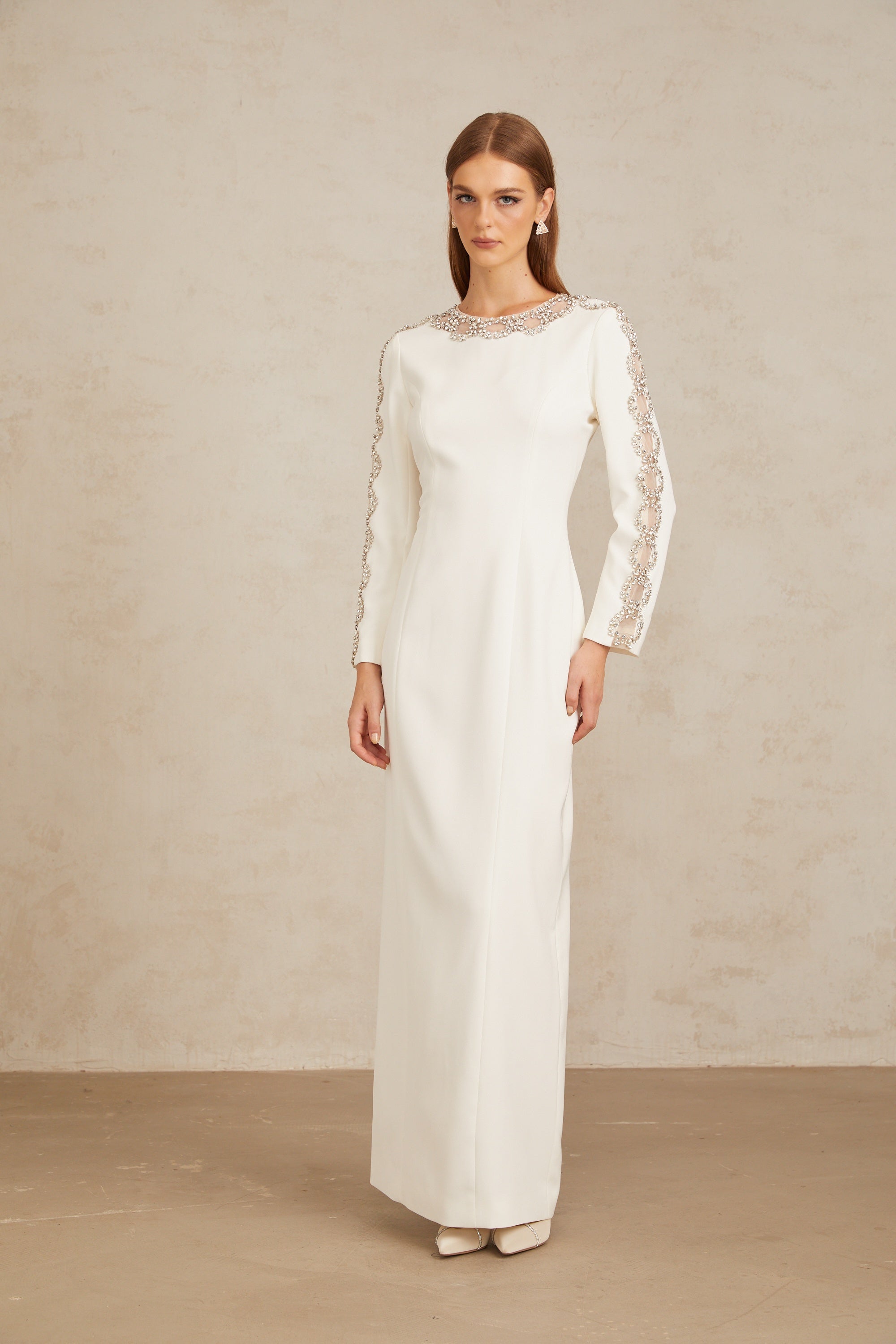 Freja White Crystal Embellished Maxi Gown (Final Sale-US Only)