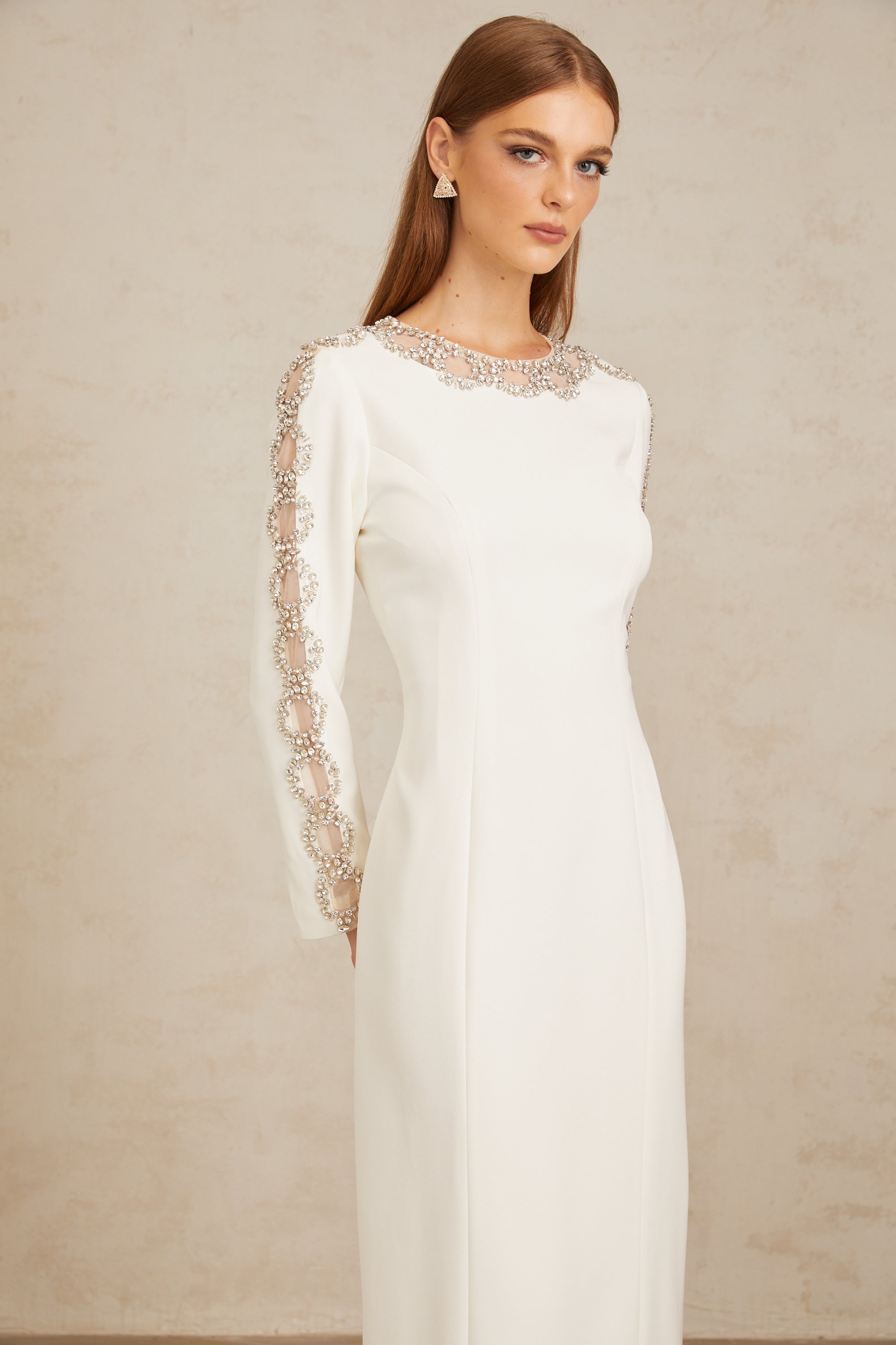 Freja White Crystal Embellished Maxi Gown (Final Sale-US Only)