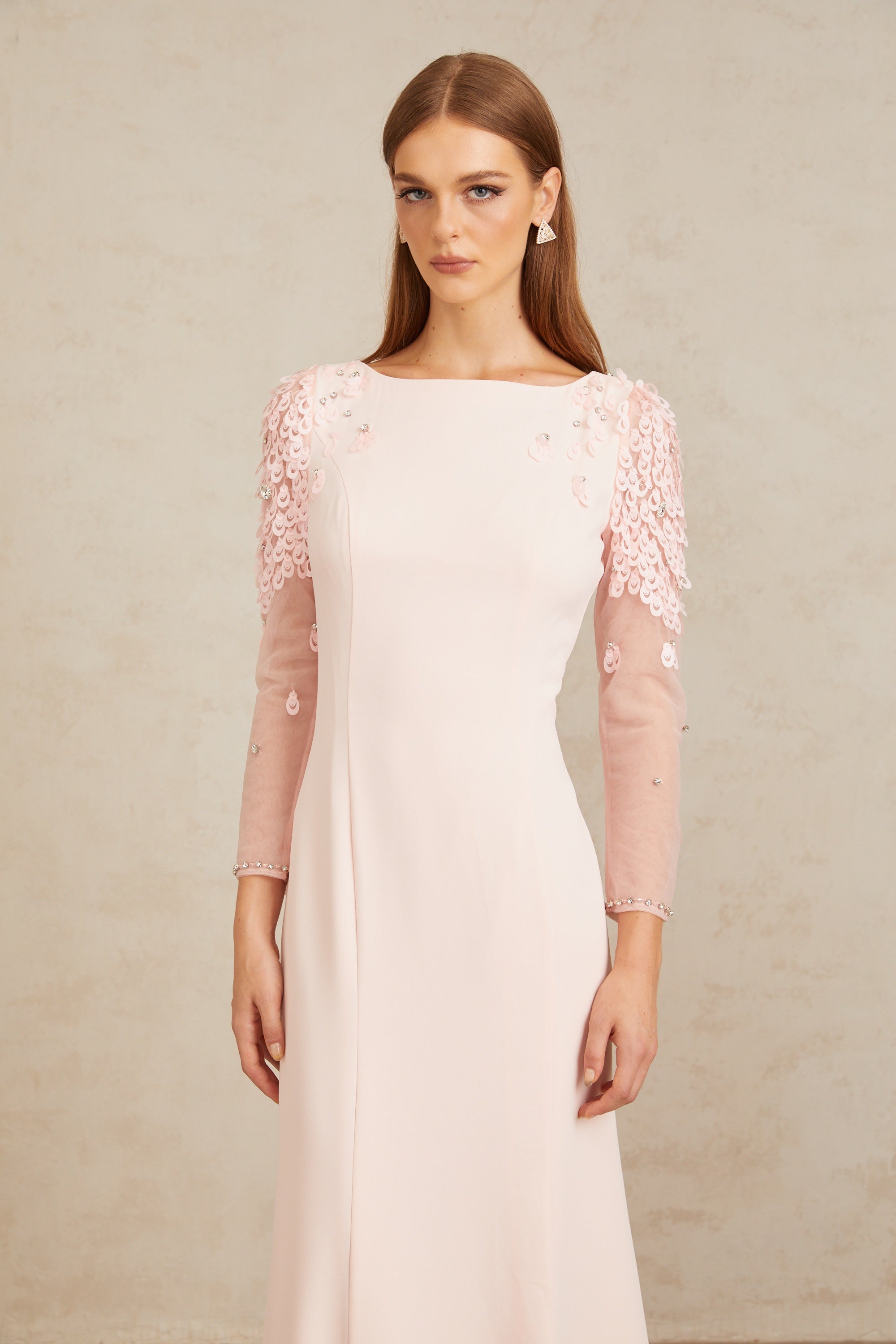 Gunnel Pink Flared Embellished Maxi Gown