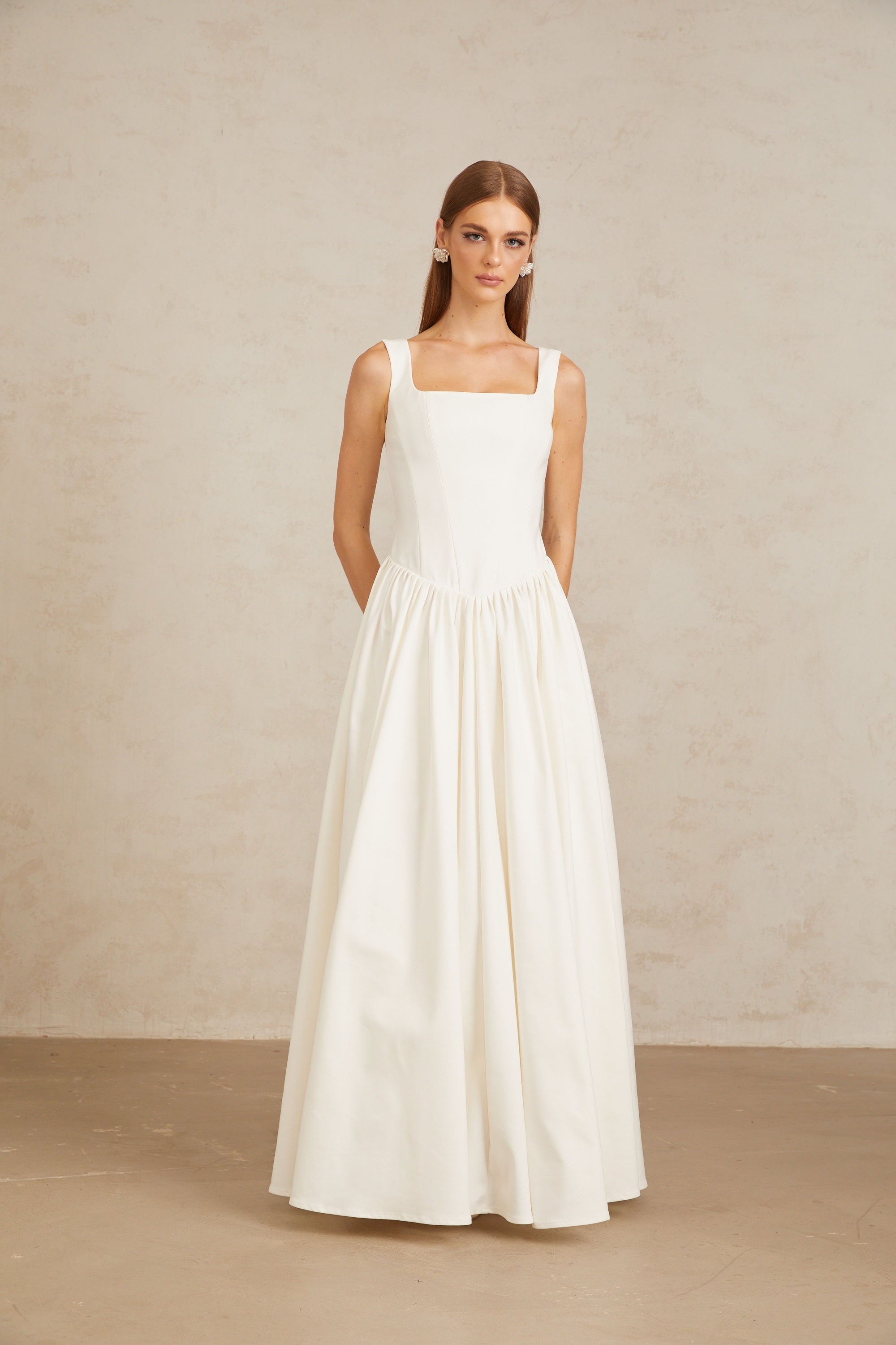 Robe longue plissée style corset Sadie White (Vente définitive)