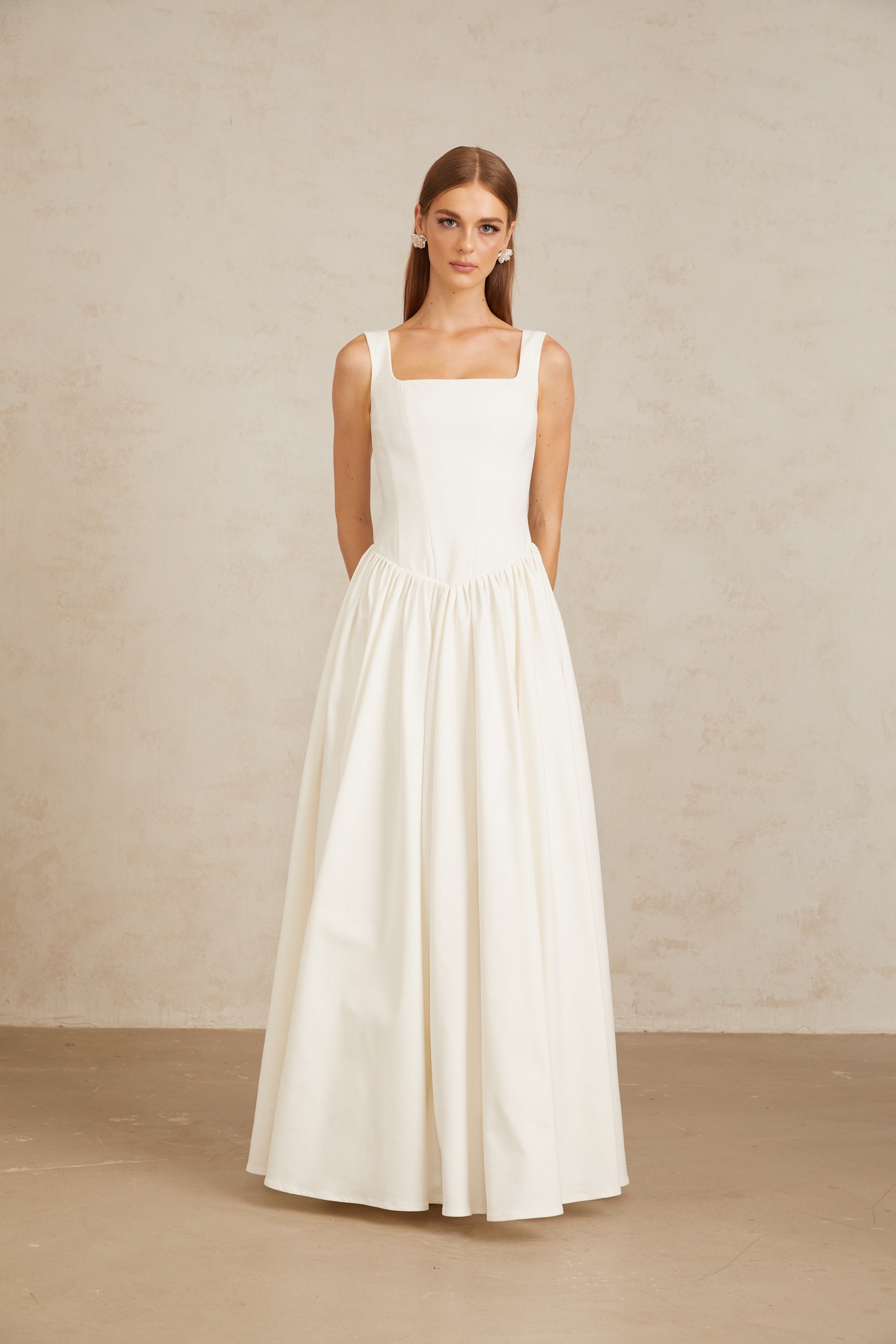 Robe longue plissée style corset Sadie White (Vente définitive)