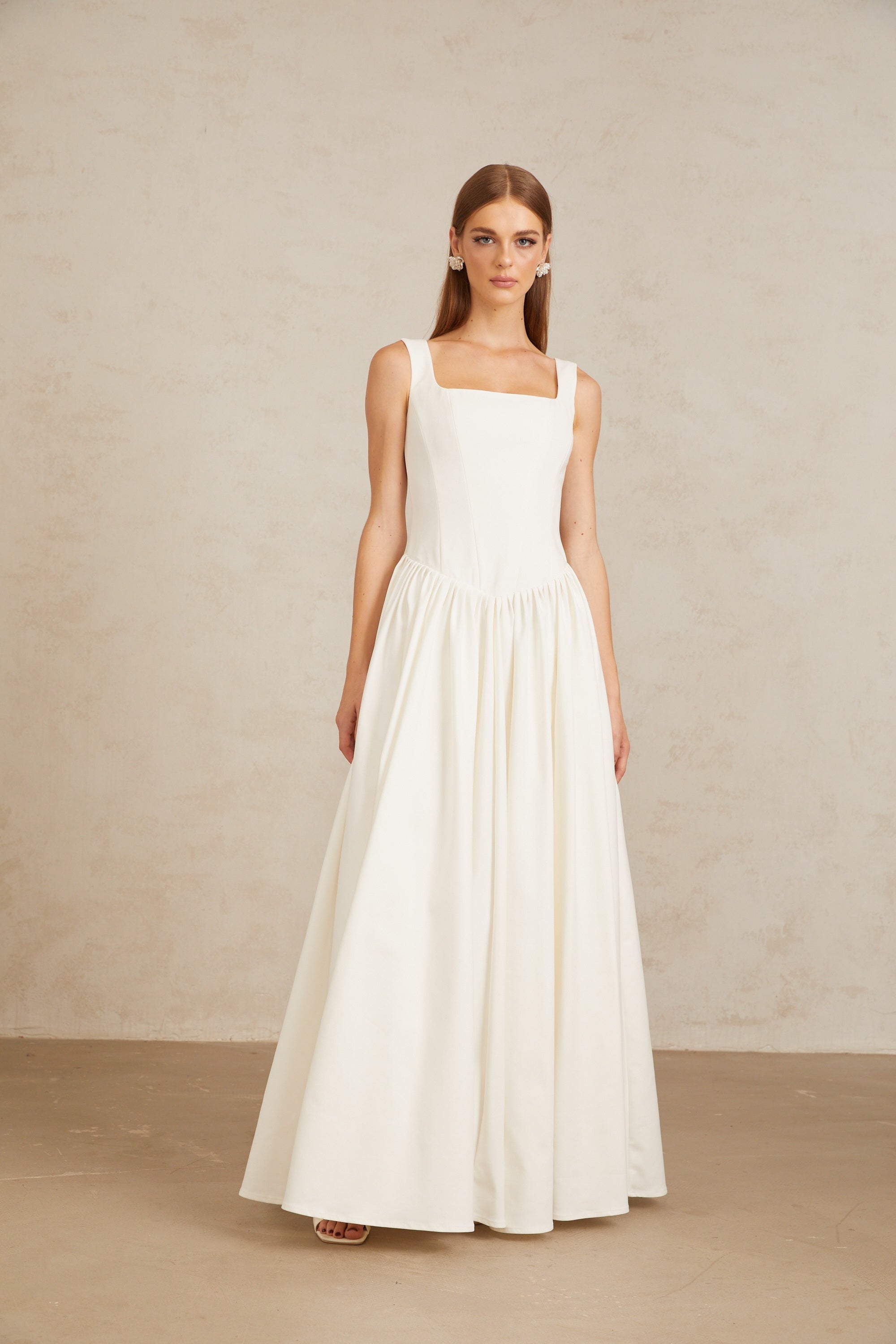 Robe longue plissée style corset Sadie White (Vente définitive)