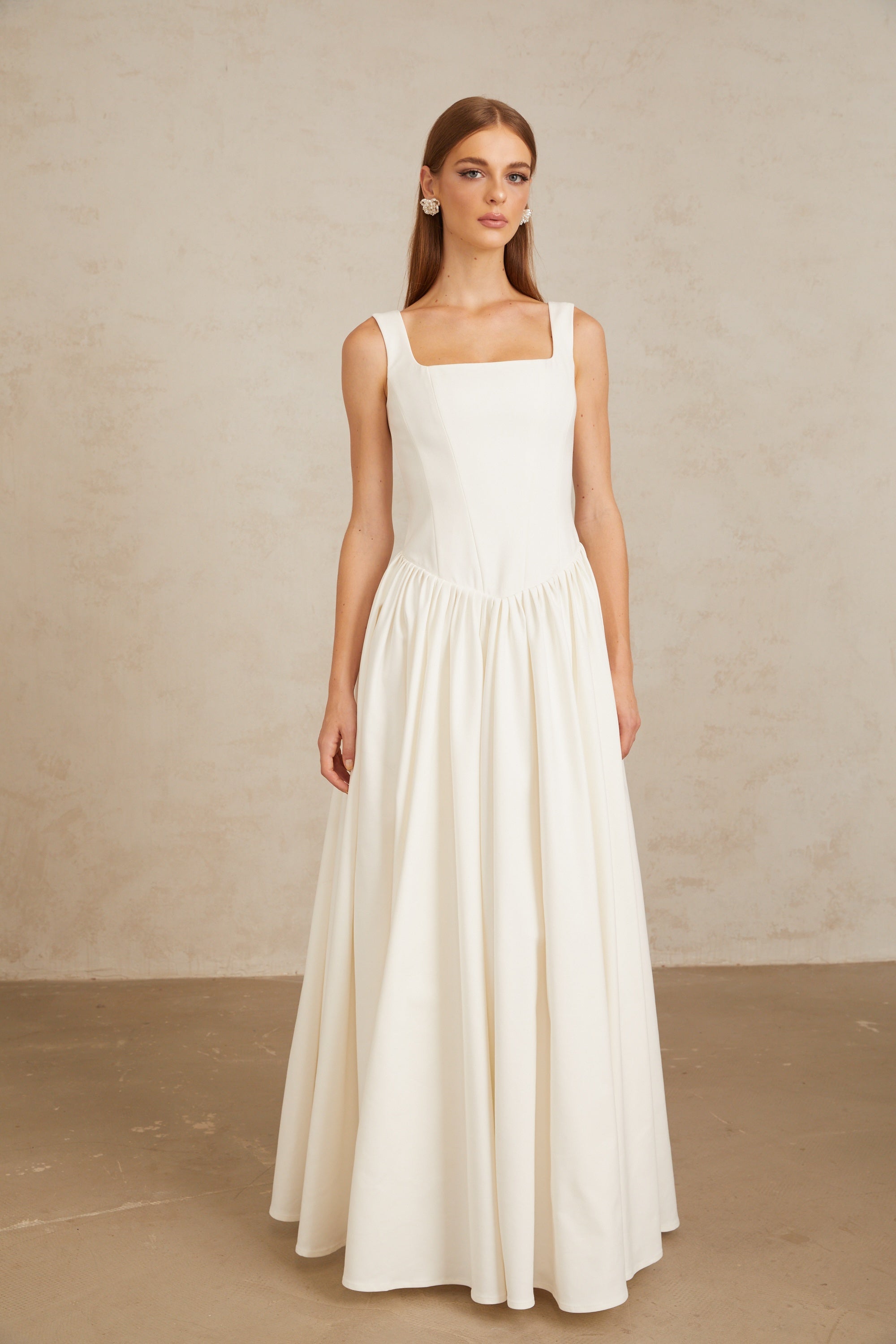 Robe longue plissée style corset Sadie White (Vente définitive)