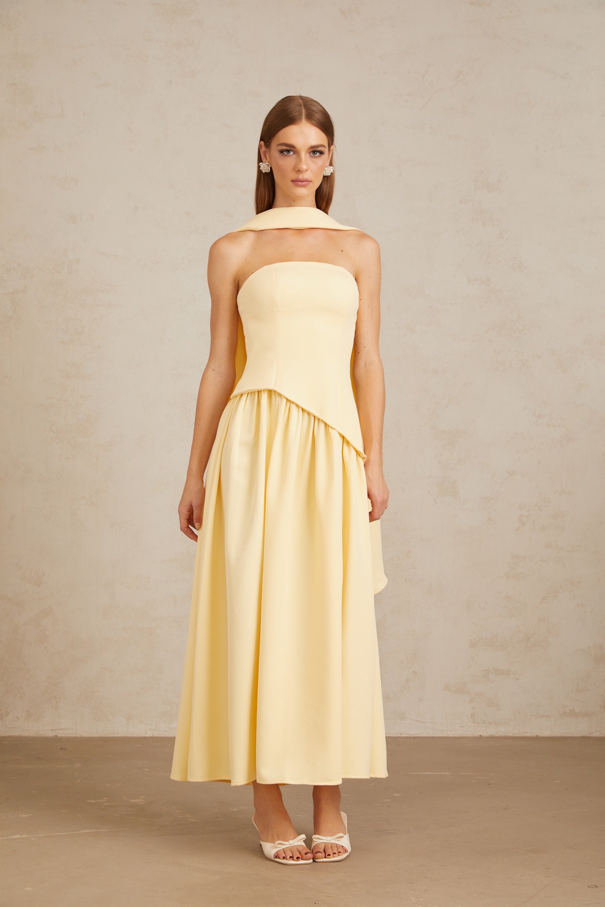 Sidonie Yellow Off-Shoulder Panel Maxi Gown (Final Sale-US Only)