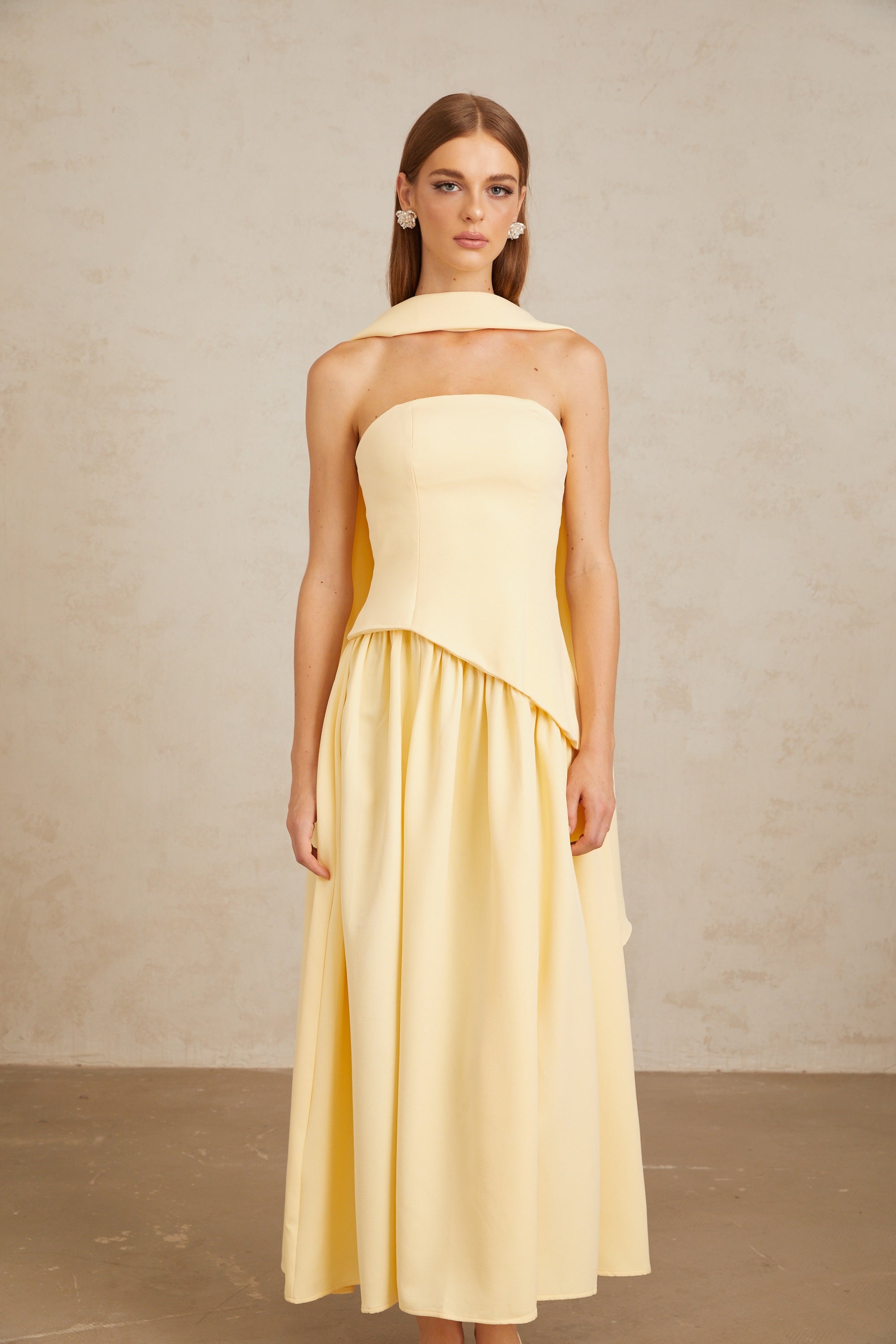 Sidonie Yellow Off-Shoulder Panel Maxi Gown (Final Sale-US Only)