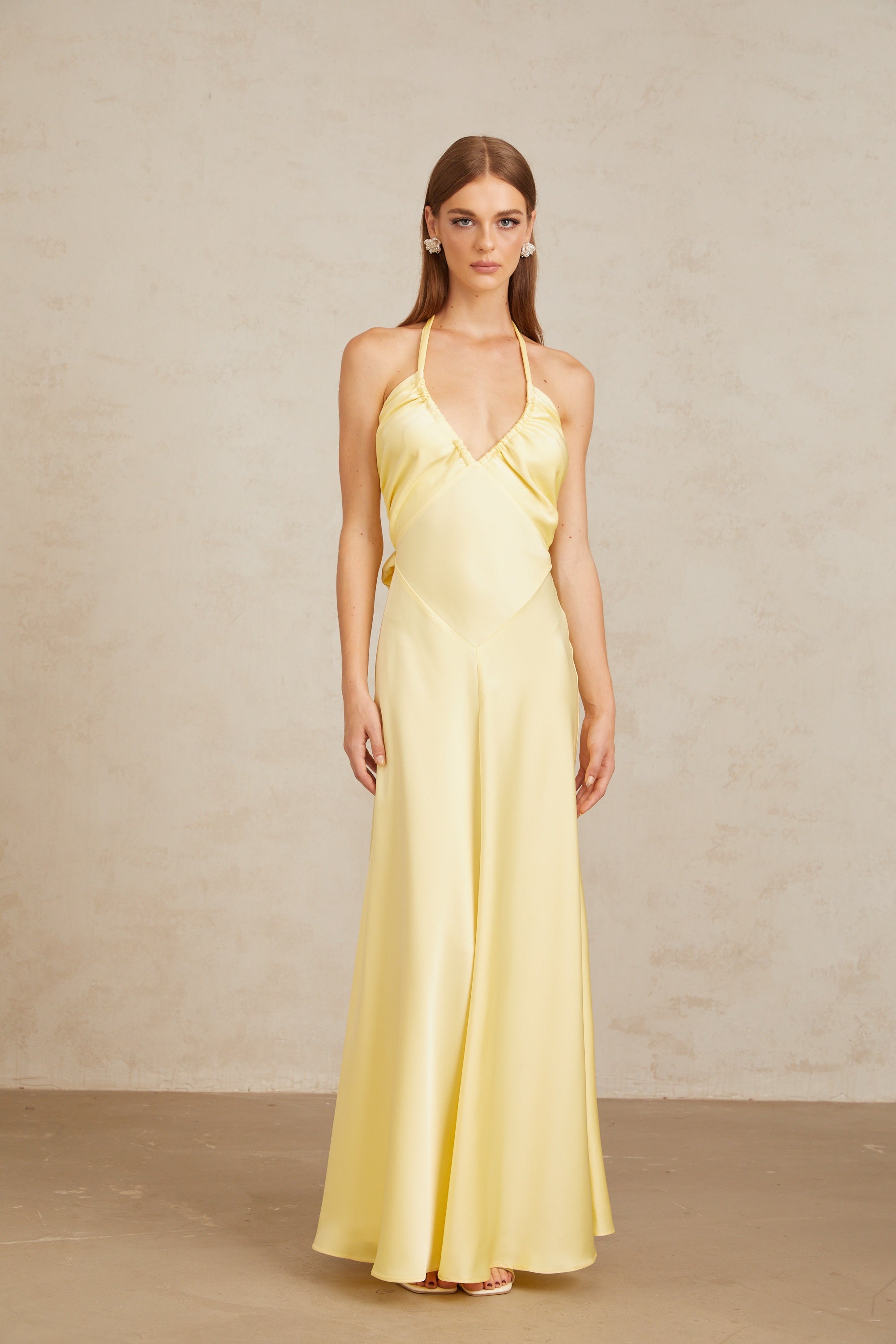 Hannele Yellow Self-Tie Halterneck Maxi Dress (Final Sale-US Only)