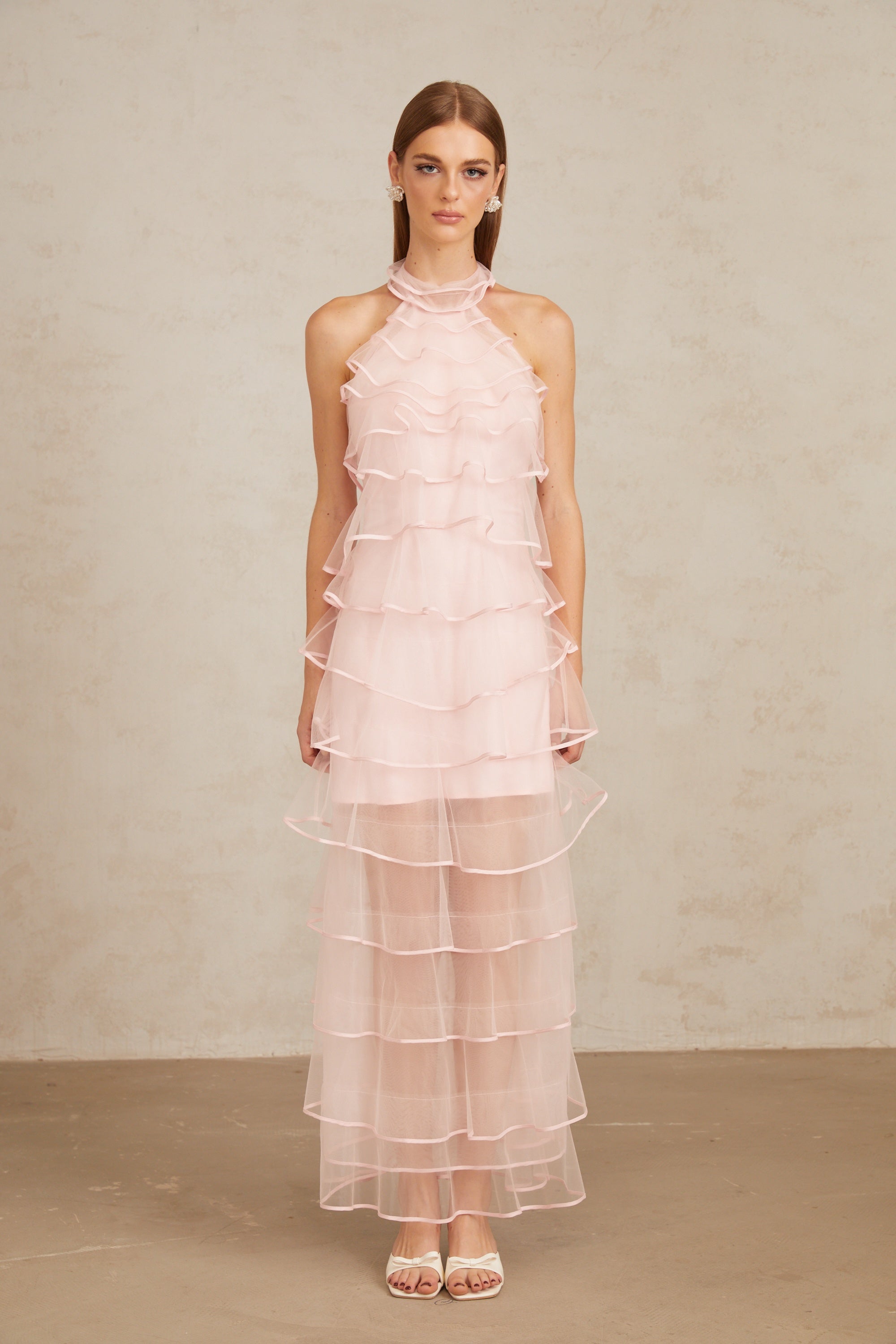 Nonchalante Pink Tiered Halterneck Maxi Dress (Final Sale)