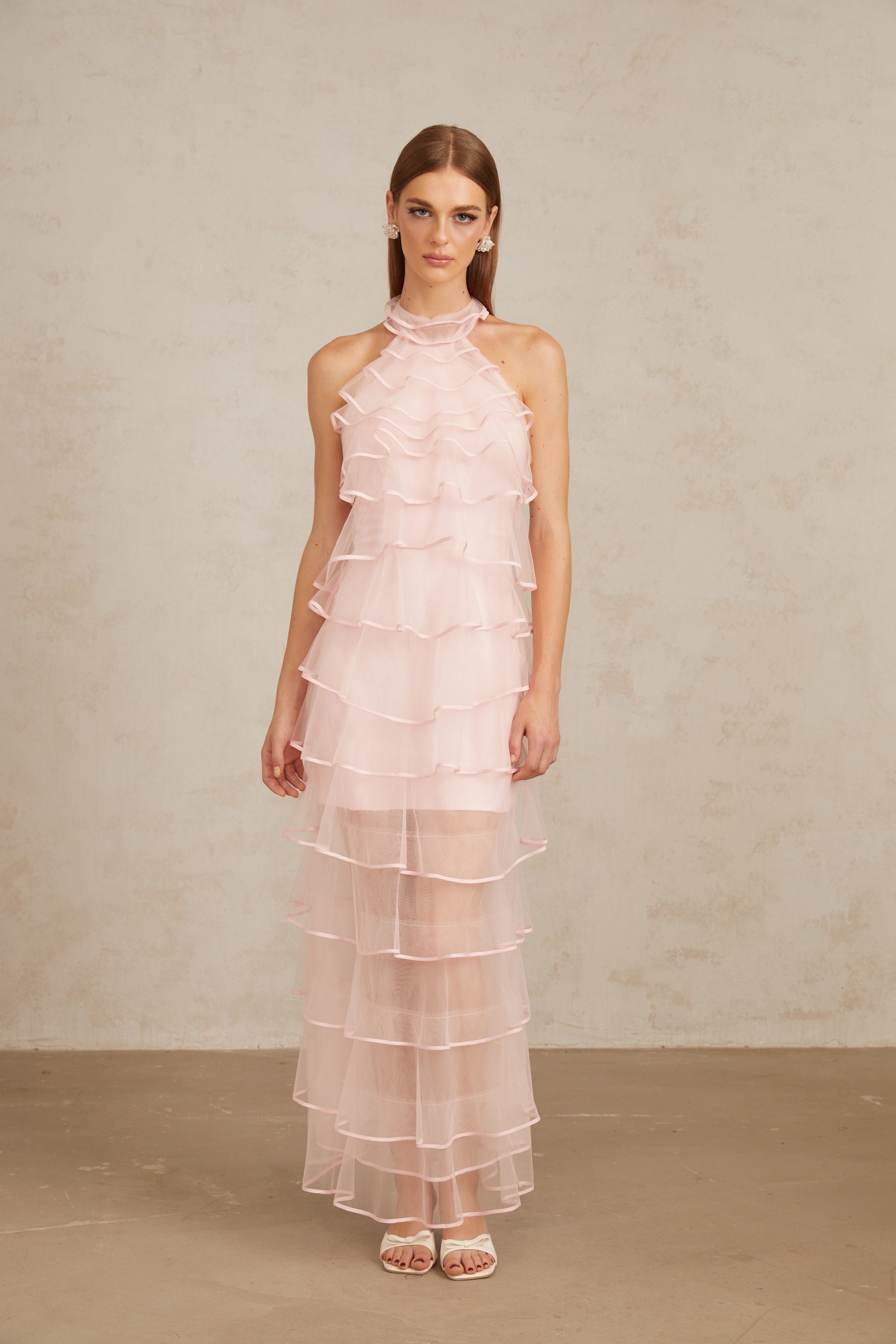 Nonchalante Pink Tiered Halterneck Maxi Dress (Final Sale)