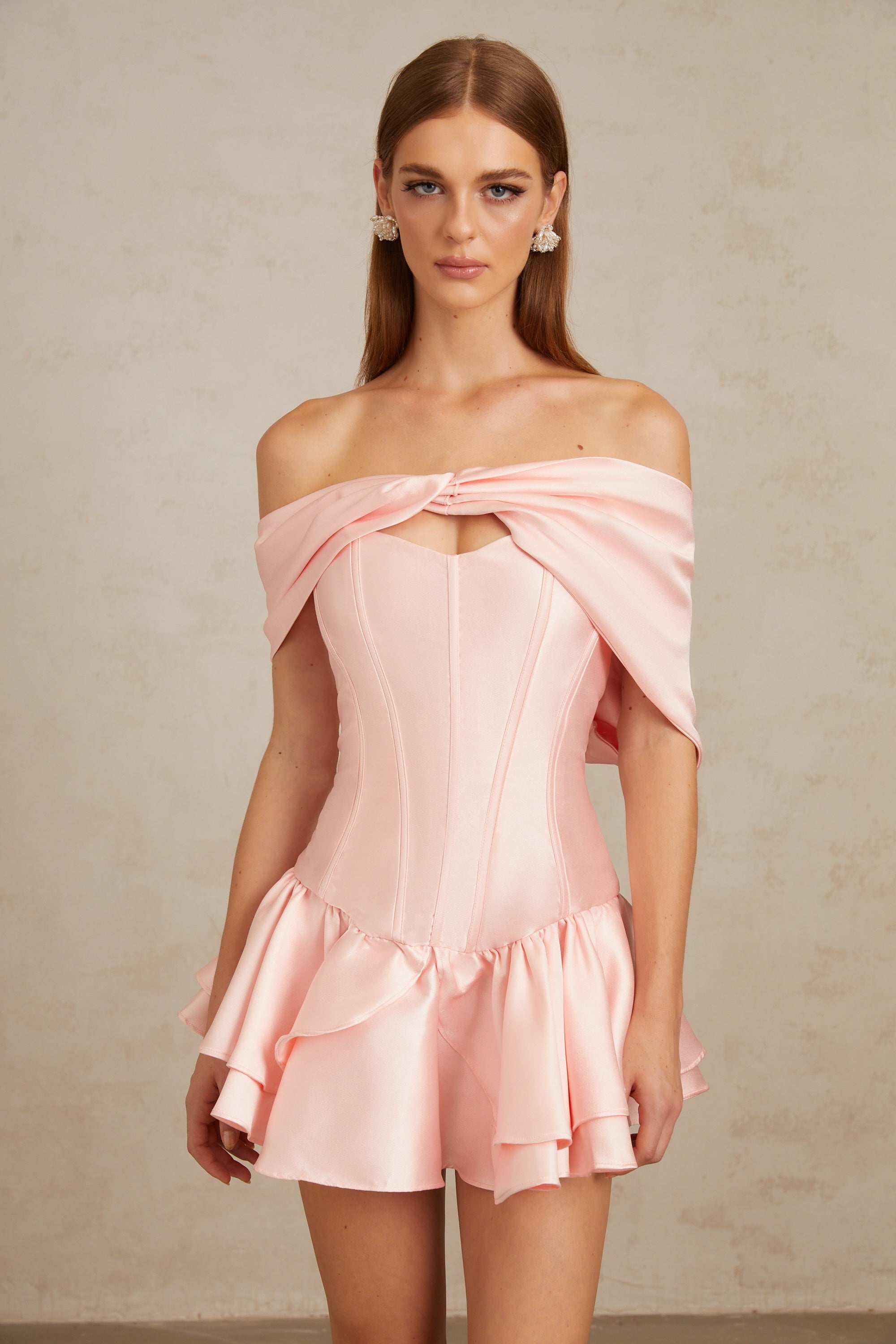 Colette Pink Shawl Satin Mini Dress (Final Sale)