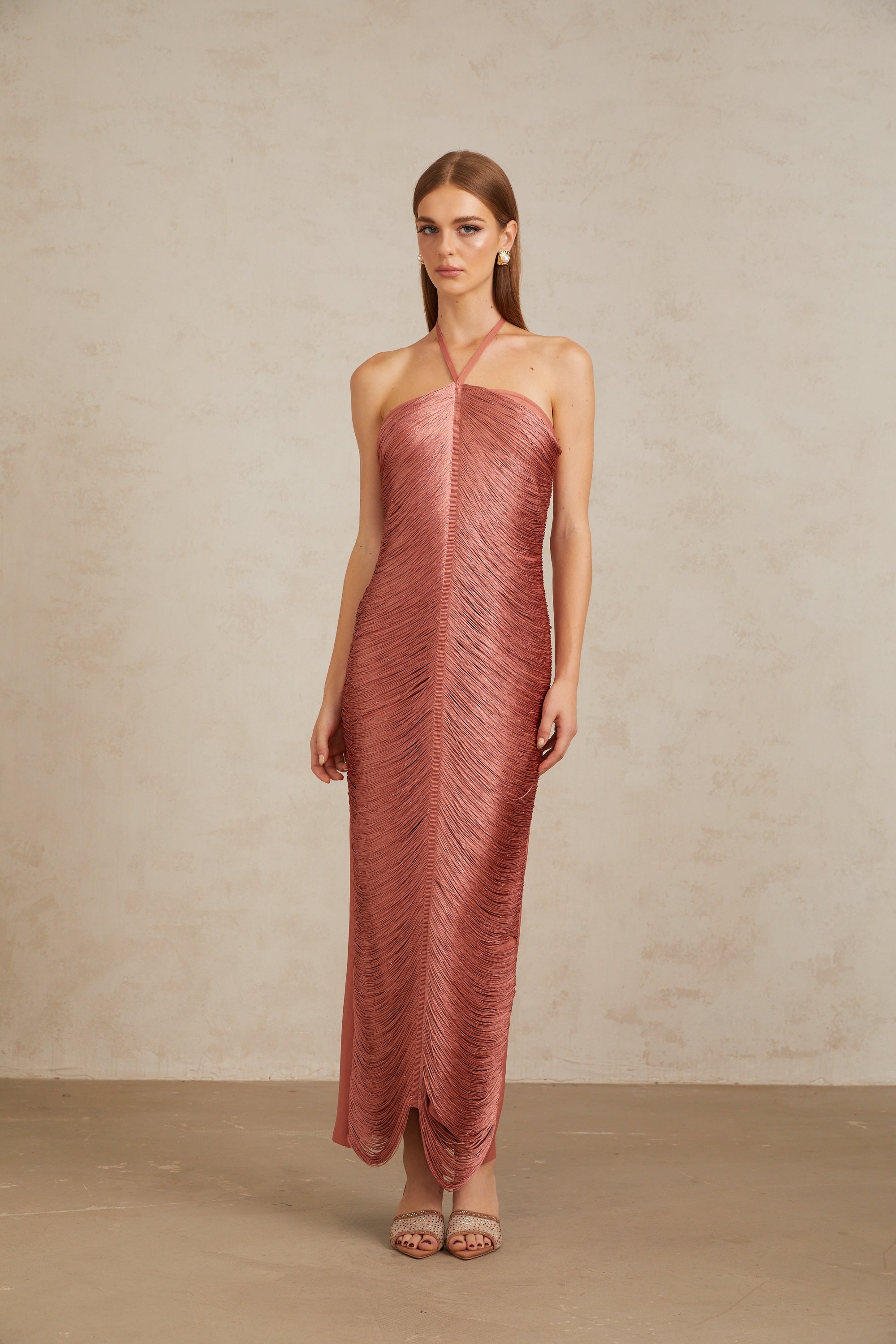 Polliana Pink Fringed Corset Maxi Gown (Final Sale-US Only)