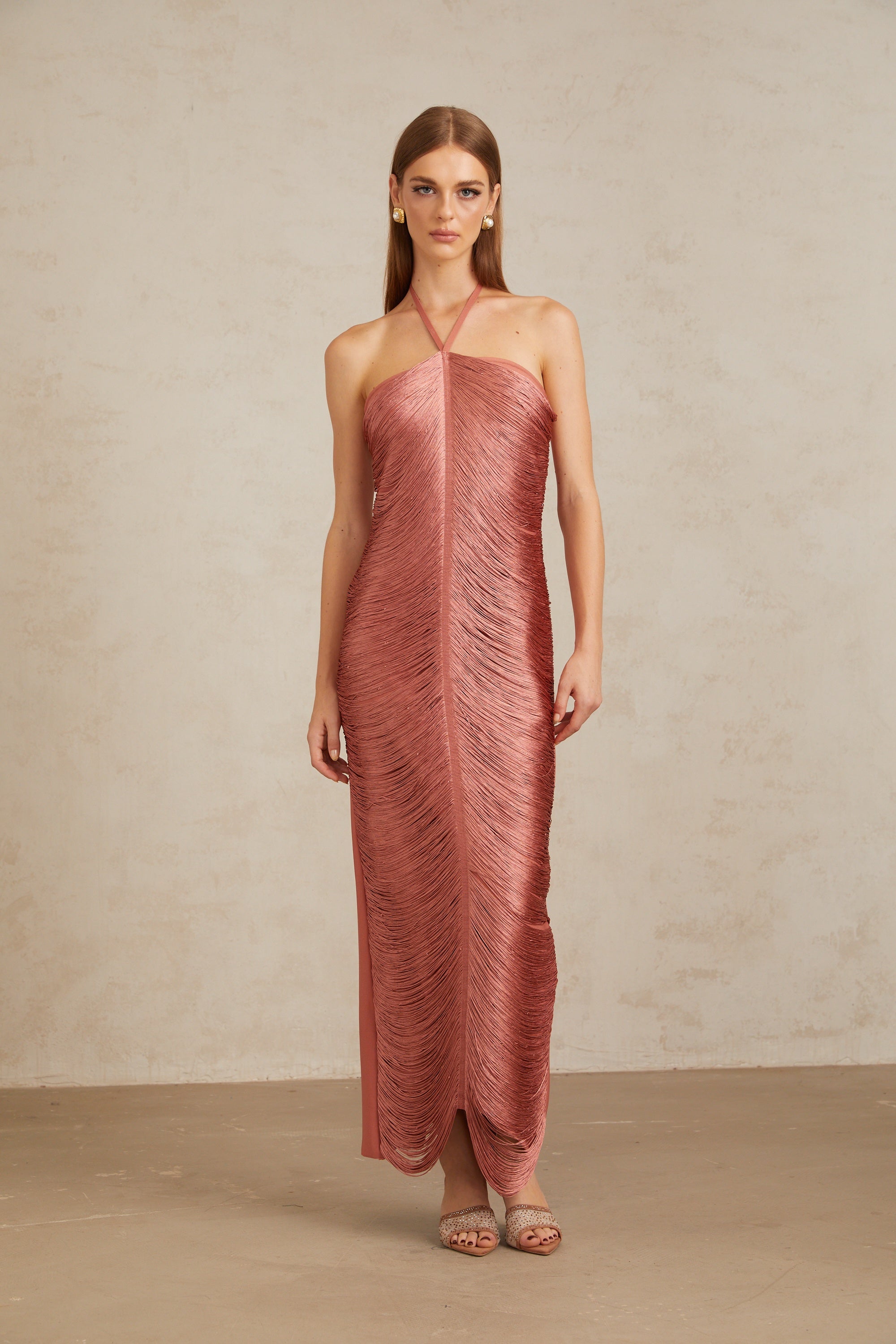 Polliana Pink Fringed Corset Maxi Gown (Final Sale-US Only)