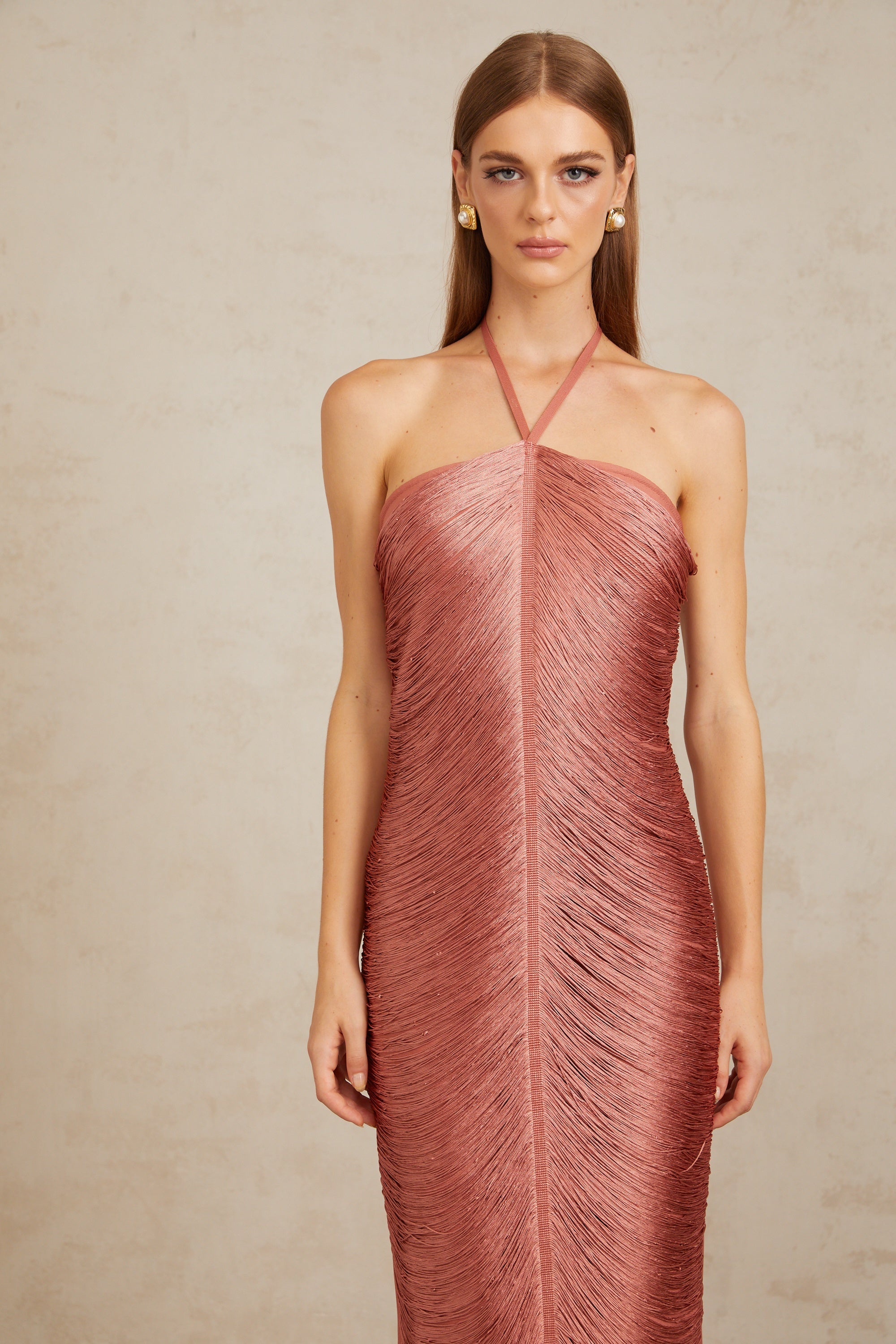 Polliana Pink Fringed Corset Maxi Gown (Final Sale-US Only)