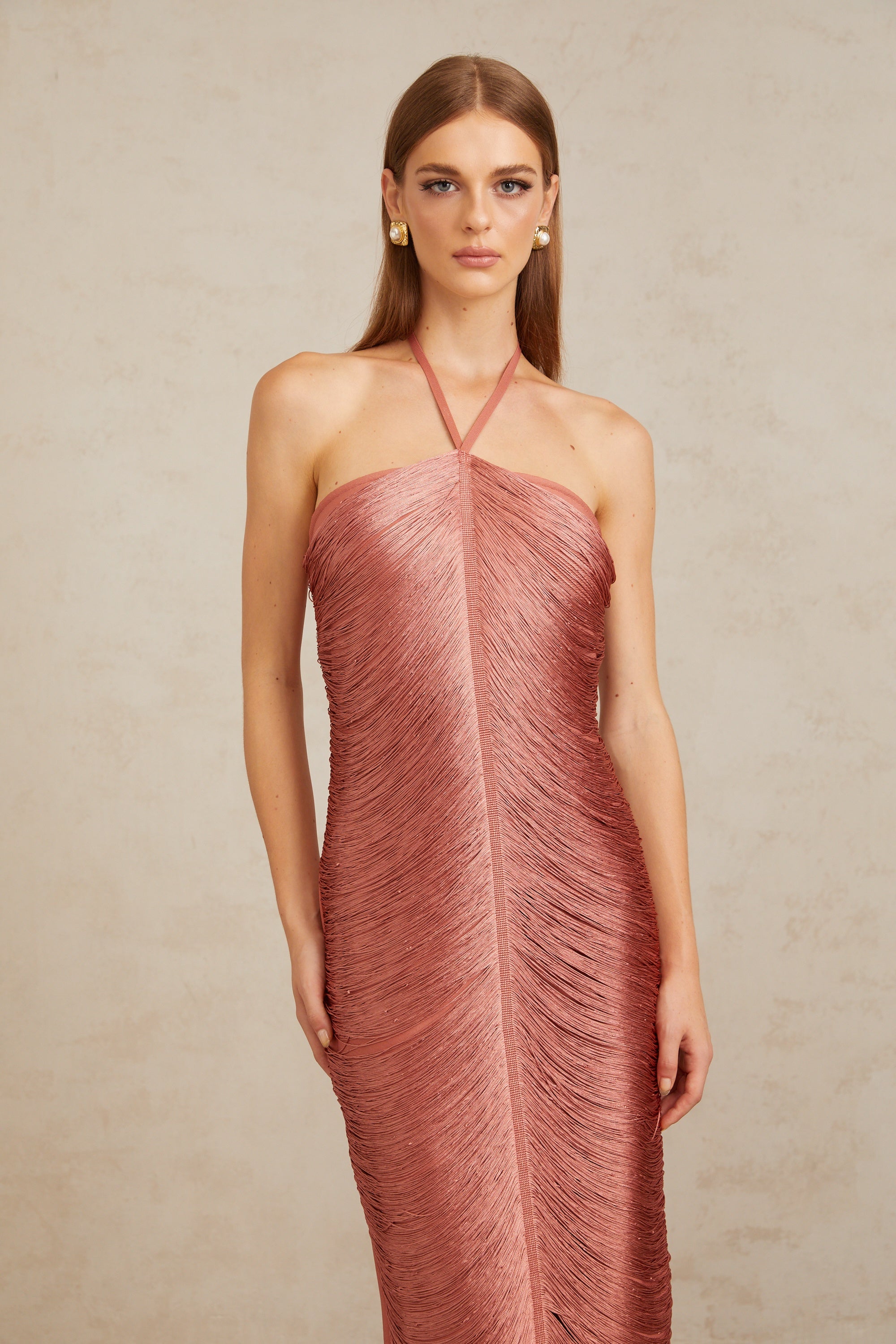Polliana Pink Fringed Corset Maxi Gown (Final Sale-US Only)