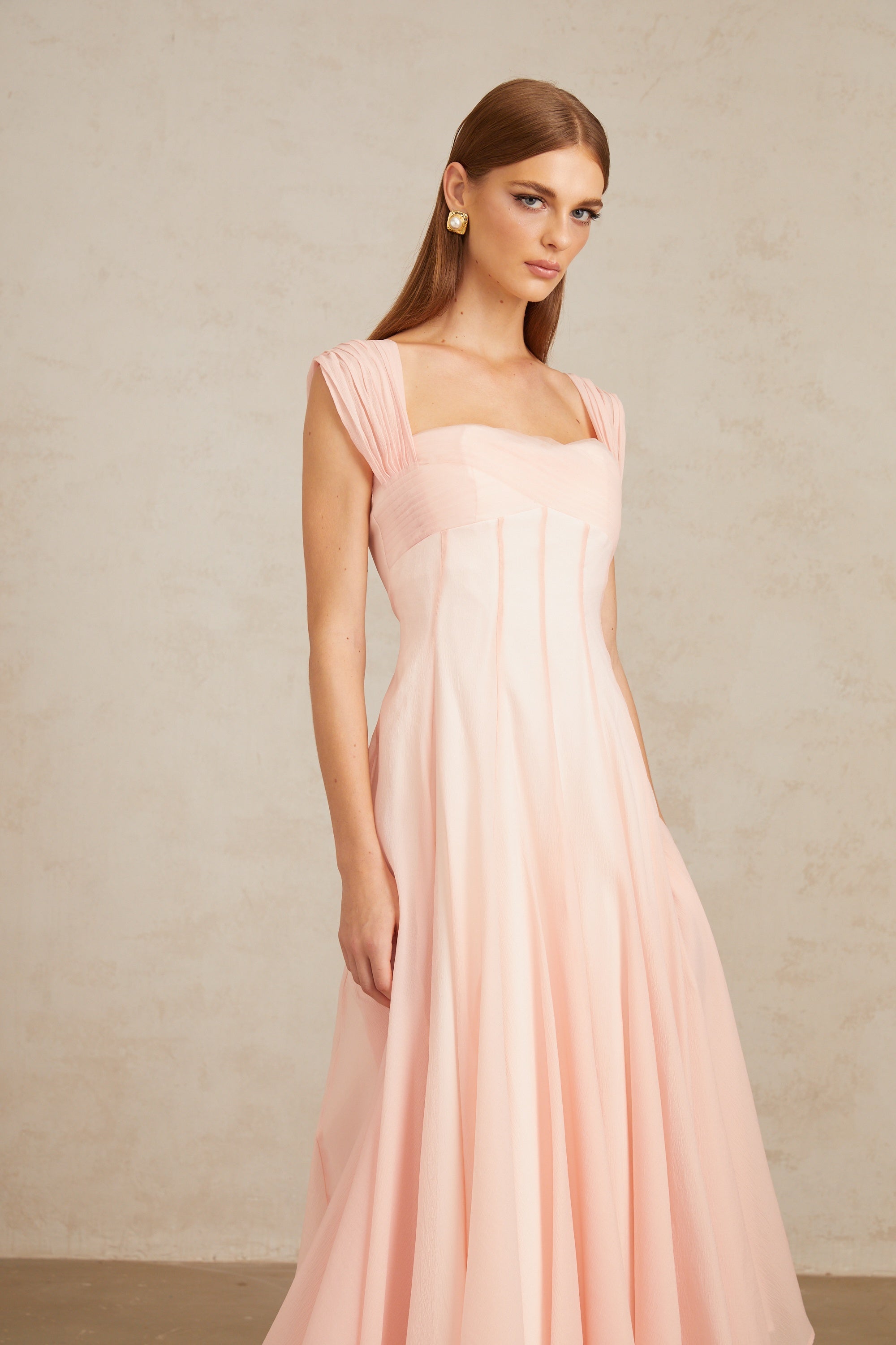 Pink Flounced Midi Dress