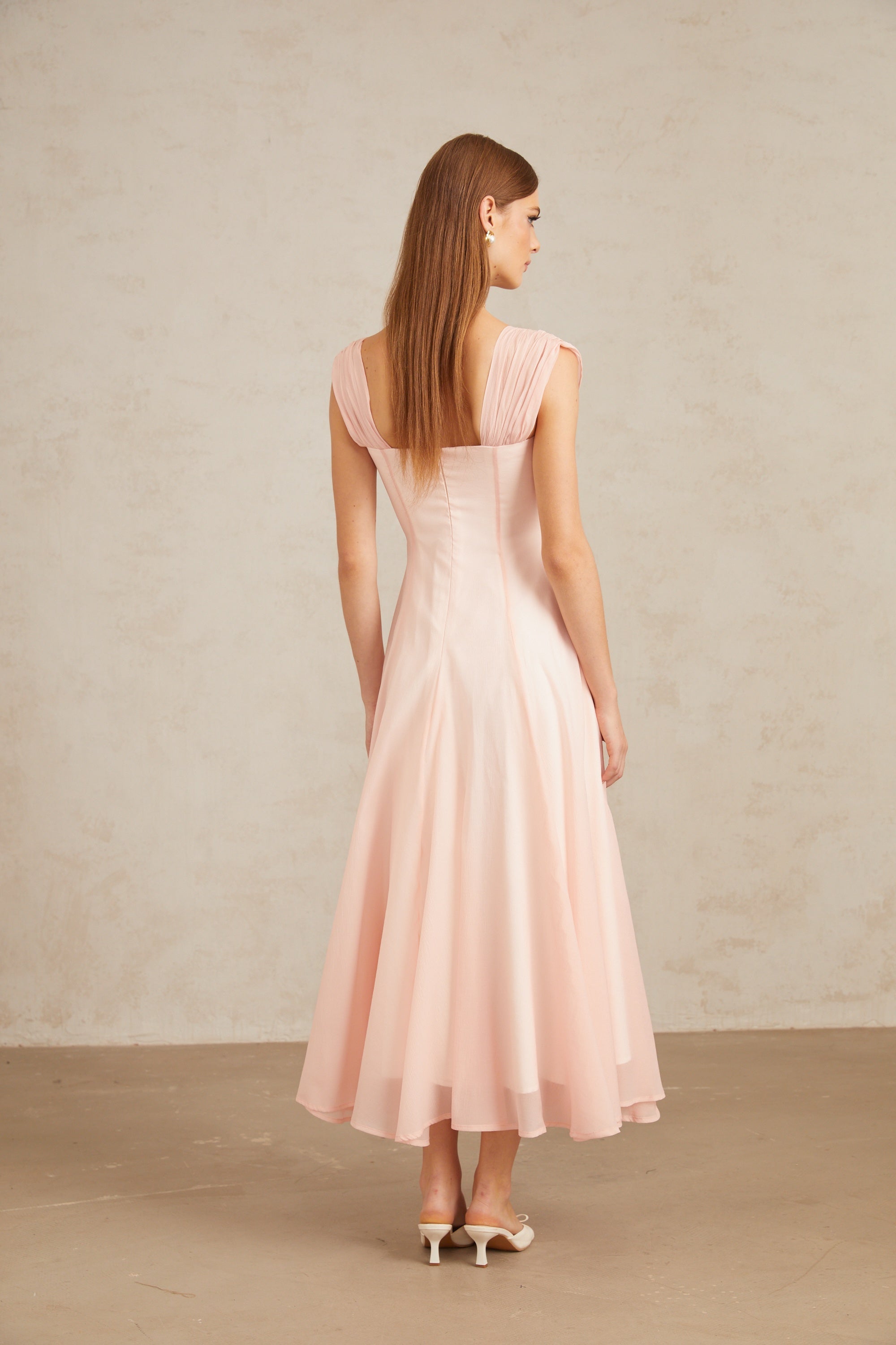 Pink Flounced Midi Dress