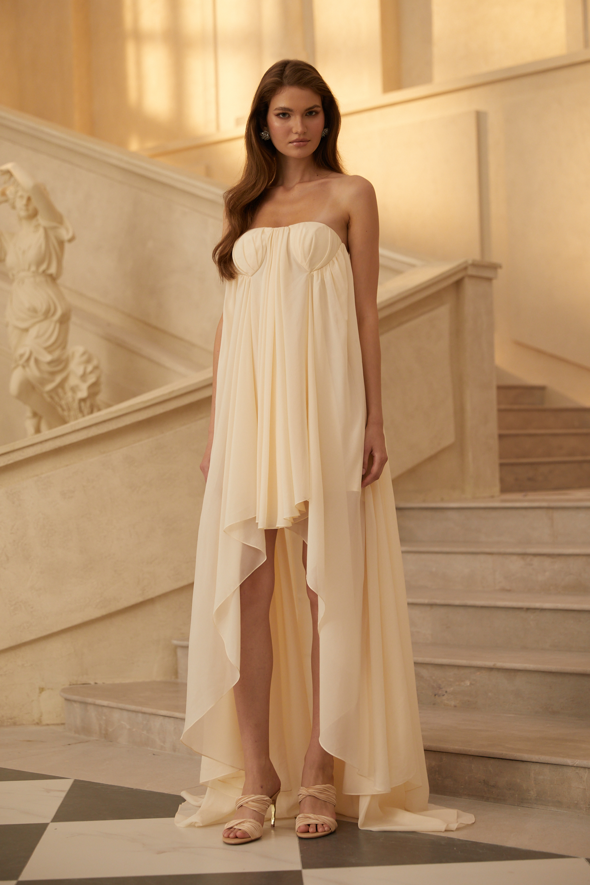 Anneli Biege Mullet Chiffon Midi Dress (Final Sale)