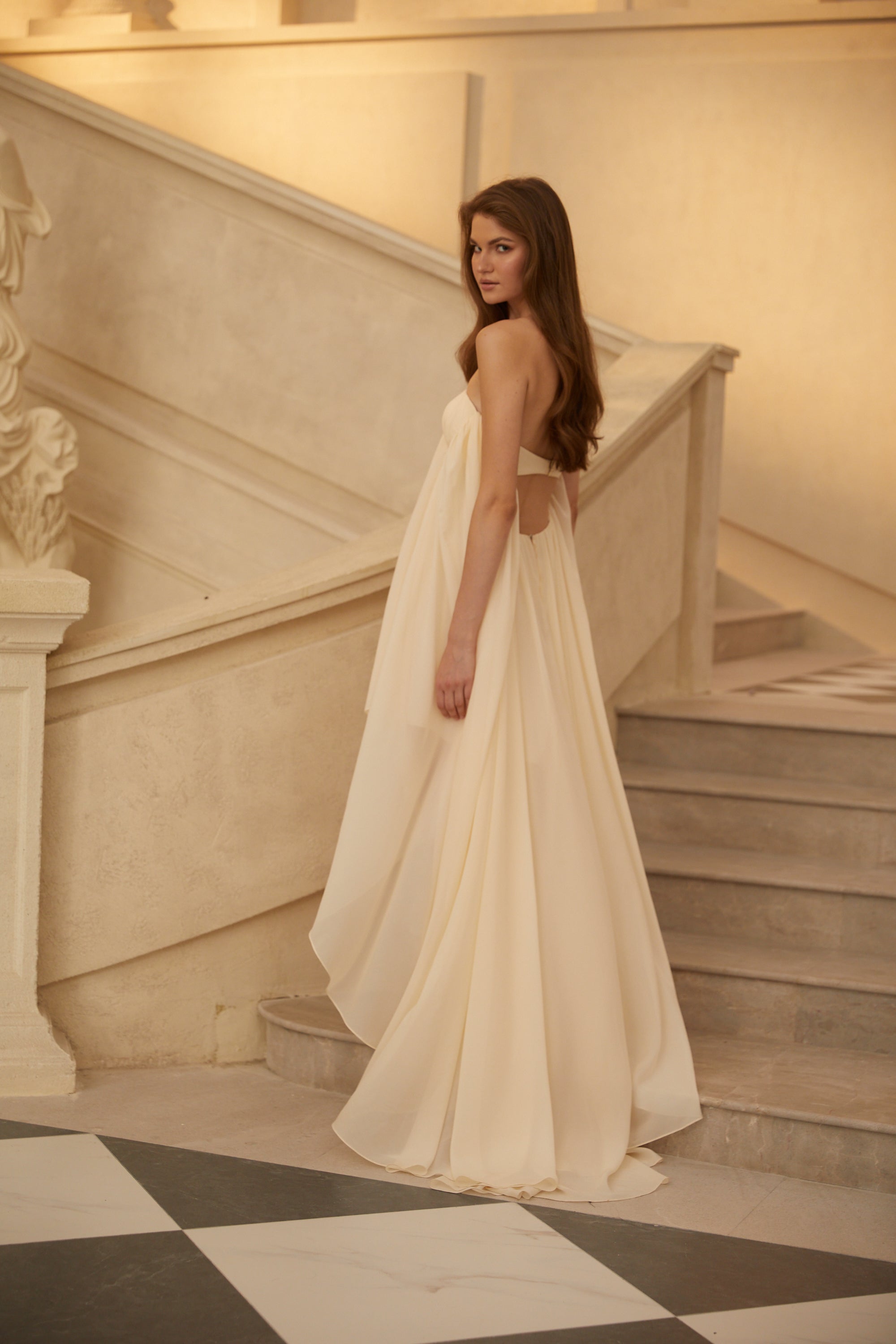 Anneli Biege Mullet Chiffon Midi Dress (Final Sale)