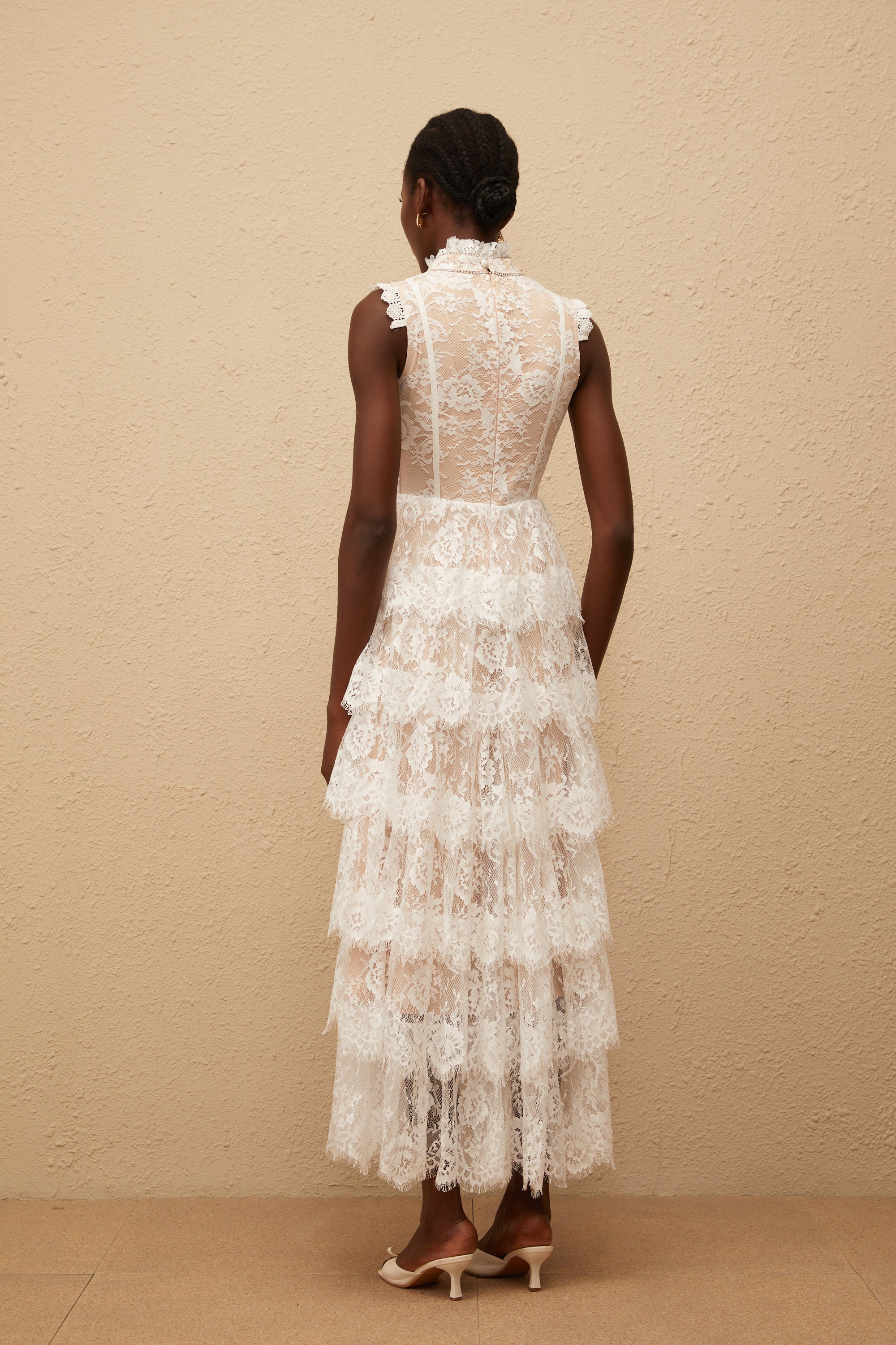 Thérèse White Embellished Floral Lace Tiered Maxi Dress (Final Sale-US Only)