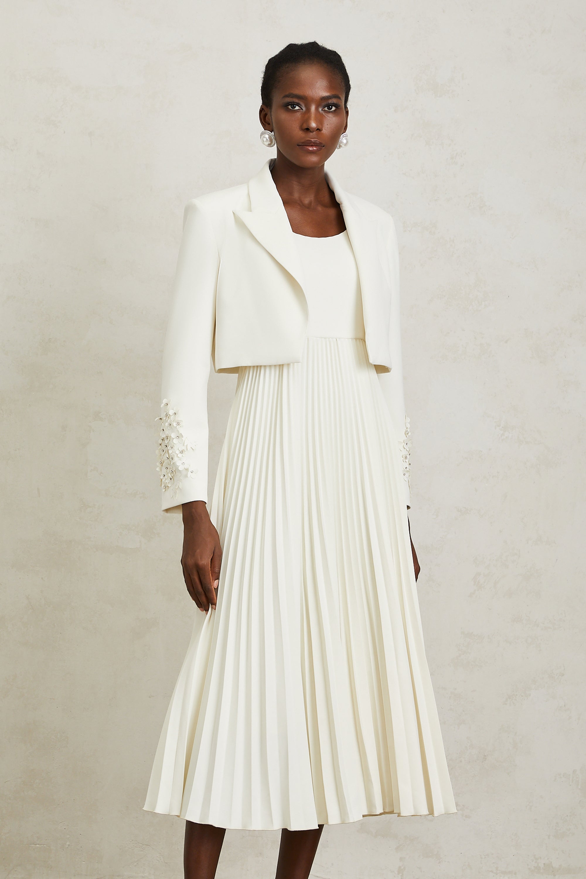 Calliopée White Floral Appliqué Jacket & Dress Set