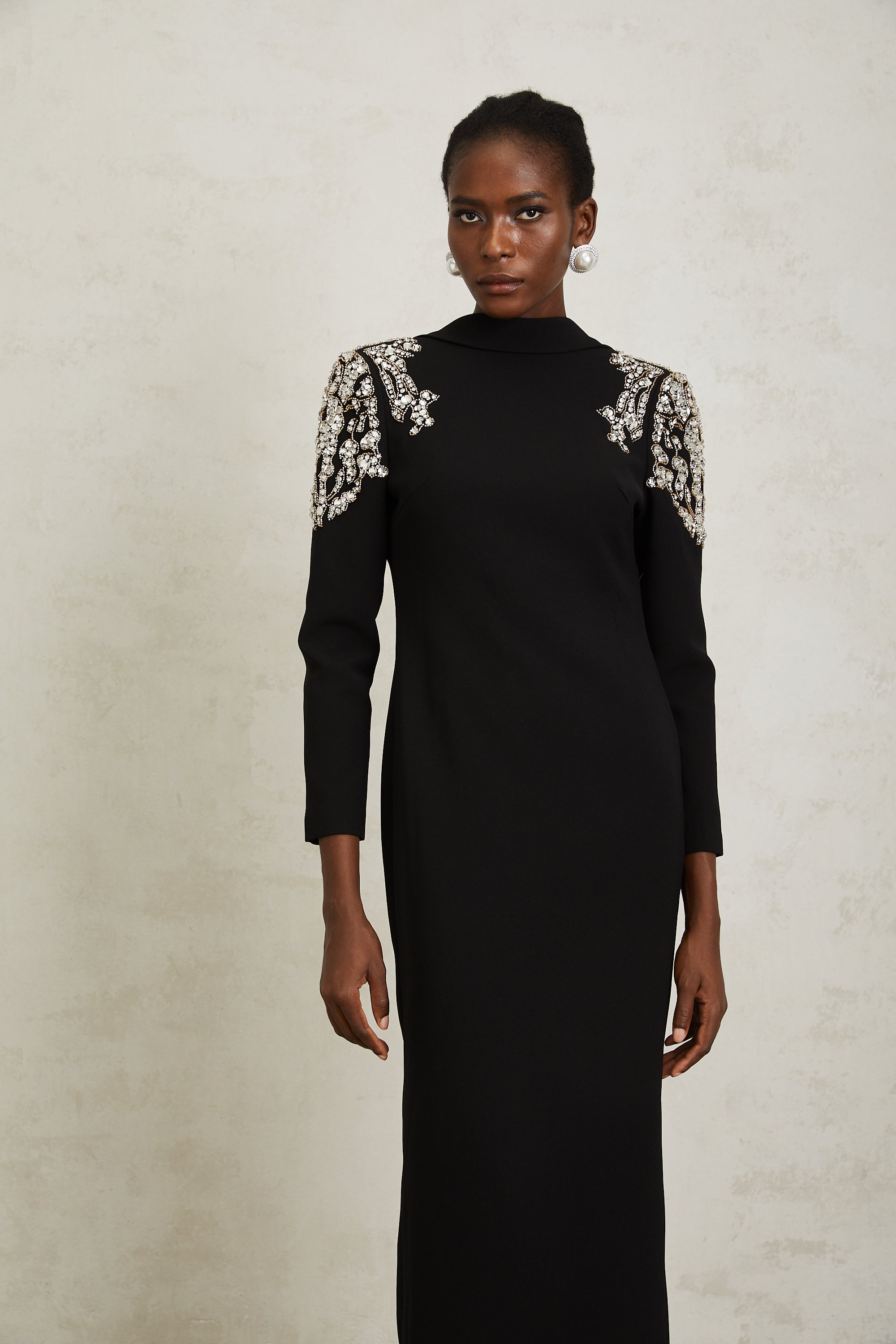 Lidia Black Open Back Embellished Maxi Dress