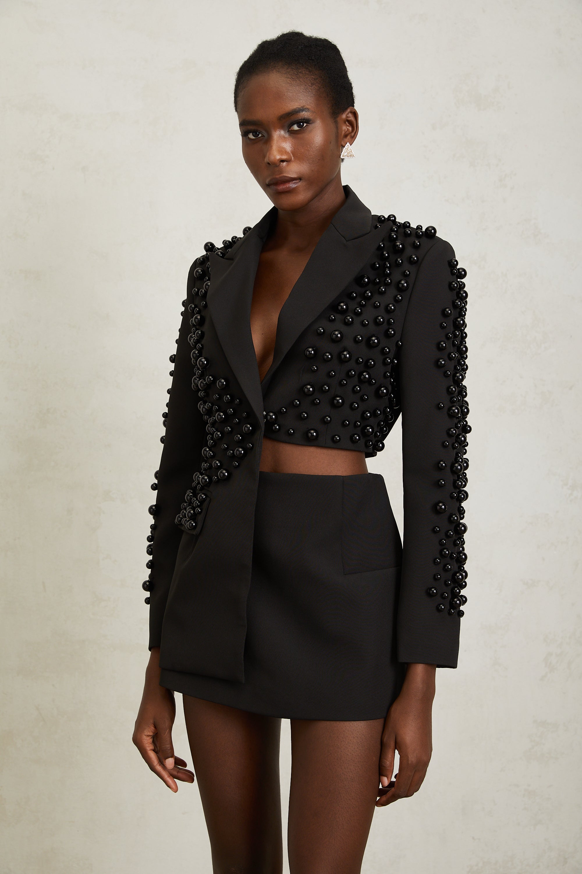 Joséphine Black Faux Pearl Blazer & Skirt Set (Final Sale-US Only)