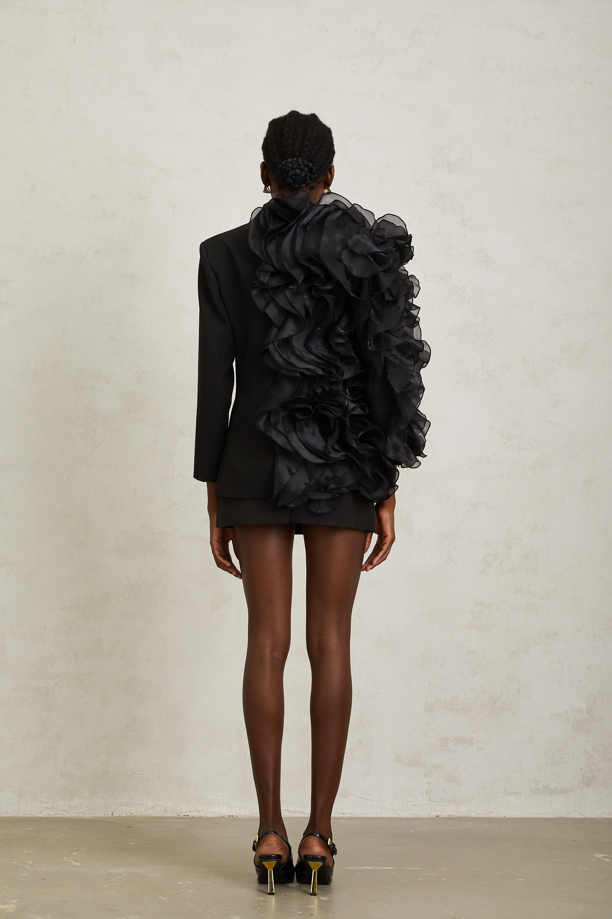 Justine Black Ruffled Tulle Panel Blazer (Final Sale-US Only)