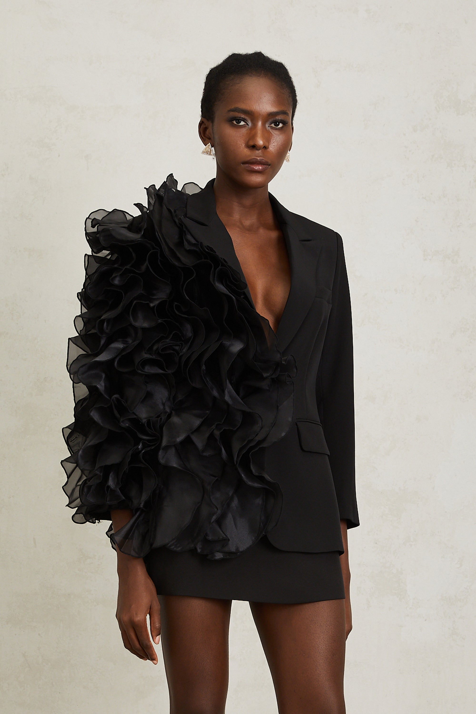 Justine Black Ruffled Tulle Panel Blazer (Final Sale-US Only)
