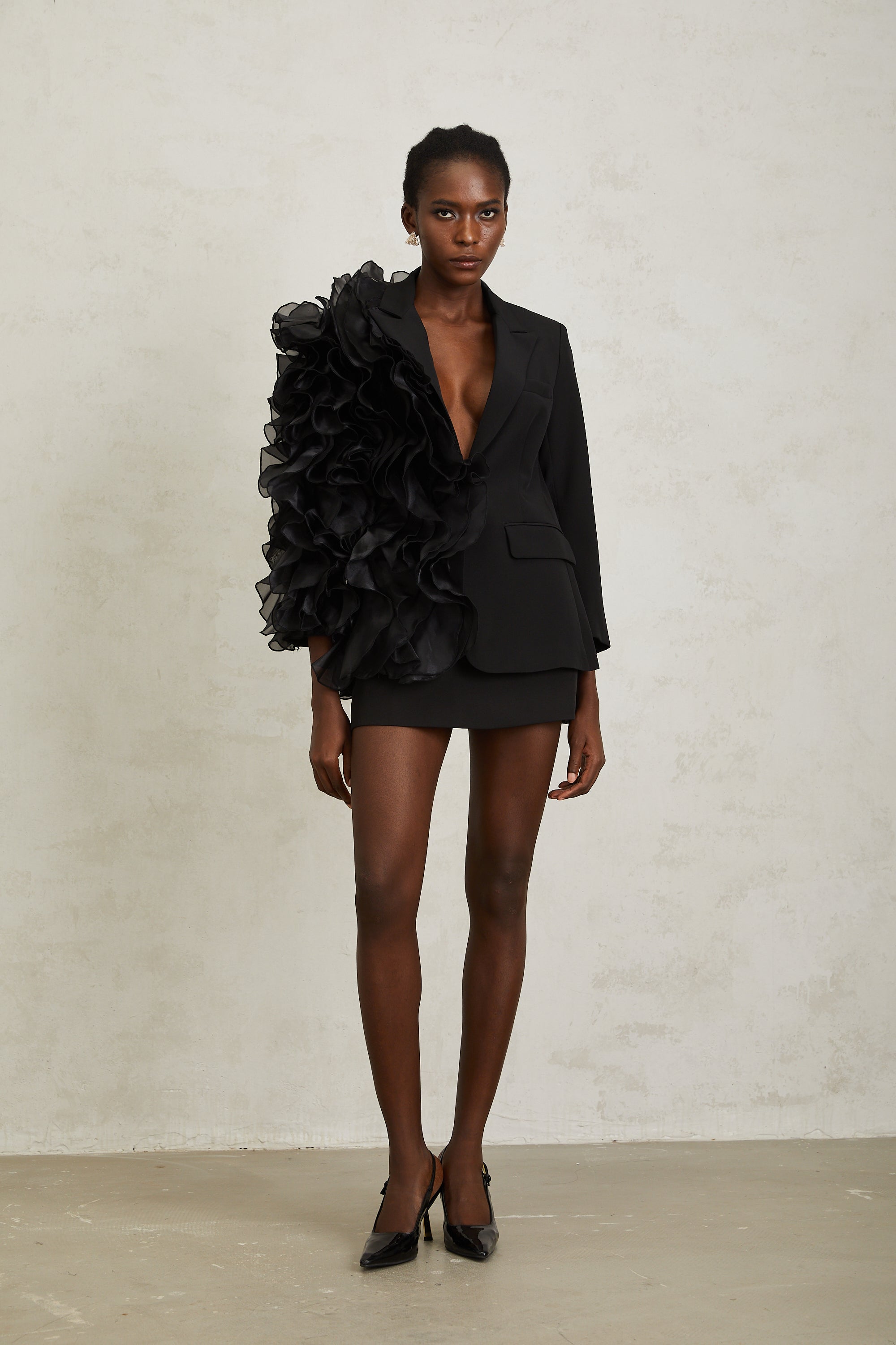 Justine Black Ruffled Tulle Panel Blazer (Final Sale-US Only)