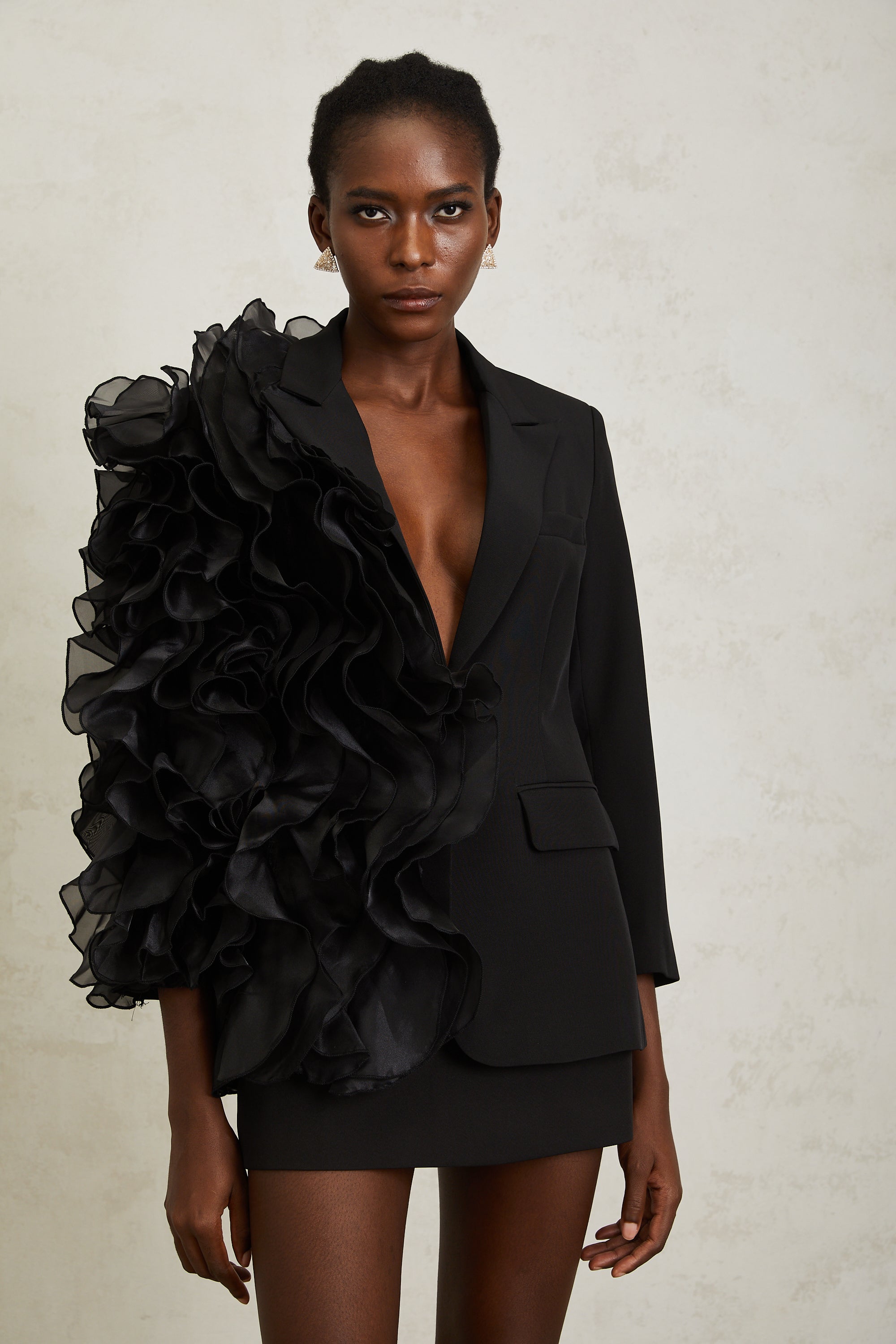 Justine Black Ruffled Tulle Panel Blazer (Final Sale-US Only)