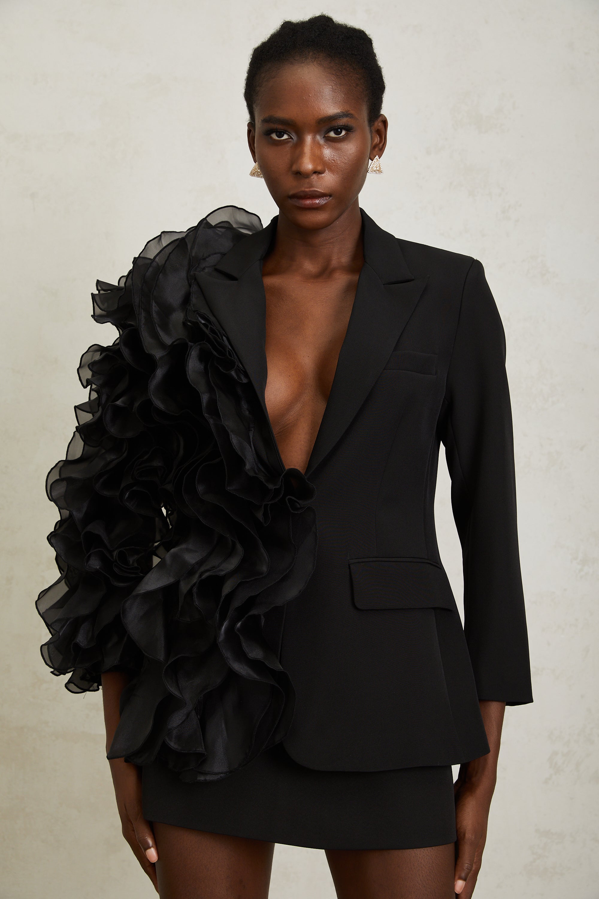 Justine Black Ruffled Tulle Panel Blazer (Final Sale-US Only)