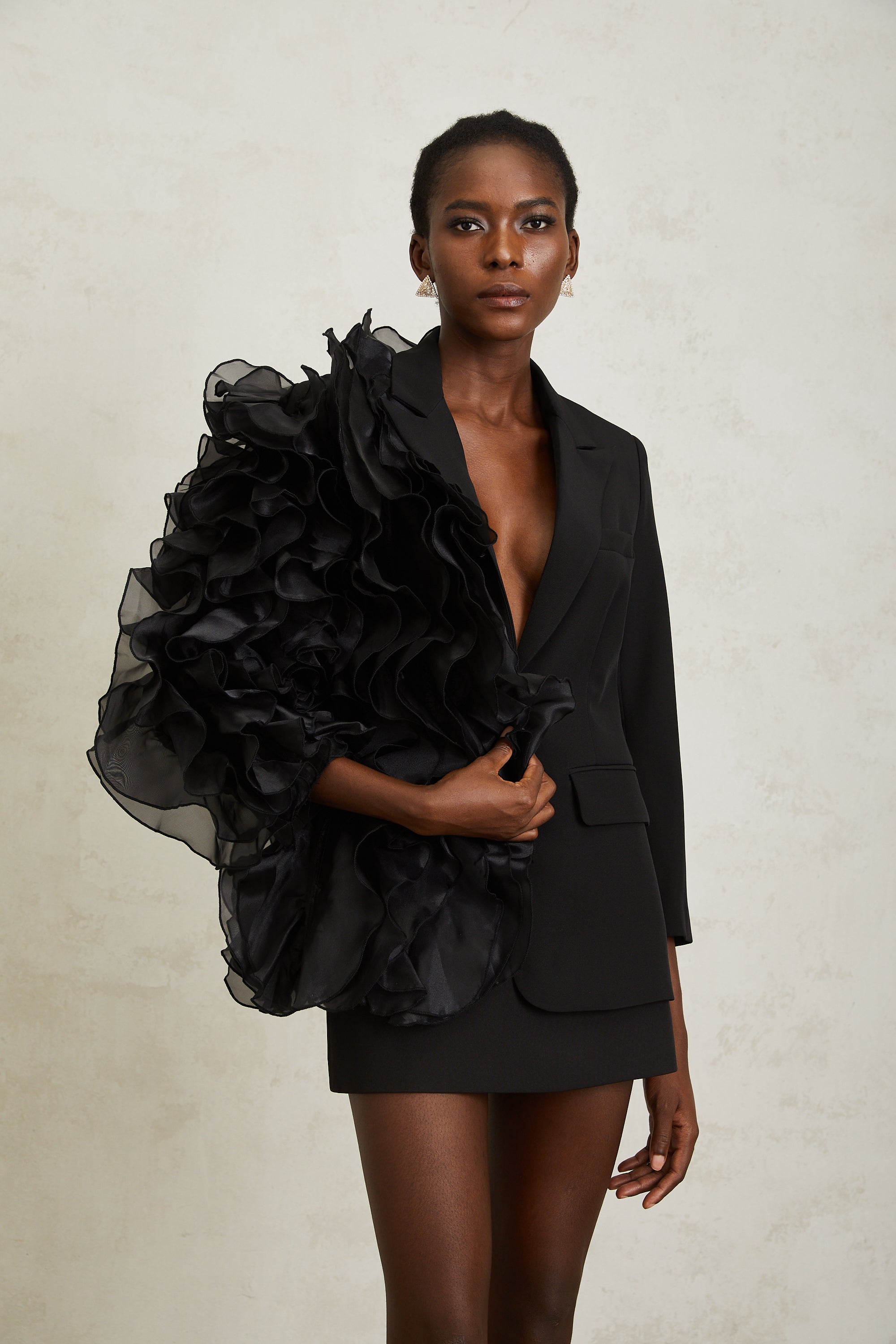 Justine Black Ruffled Tulle Panel Blazer (Final Sale-US Only)