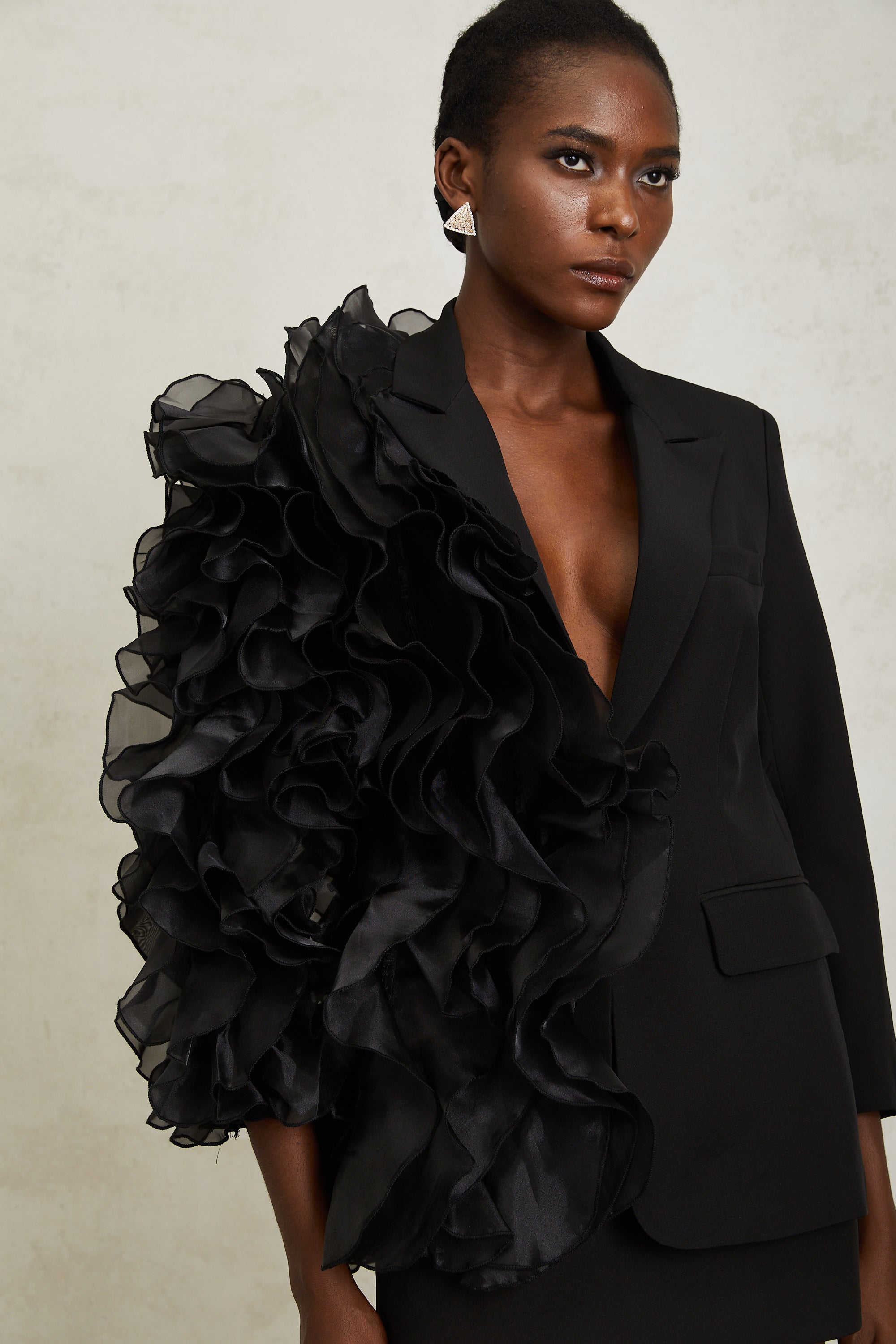 Justine Black Ruffled Tulle Panel Blazer (Final Sale-US Only)