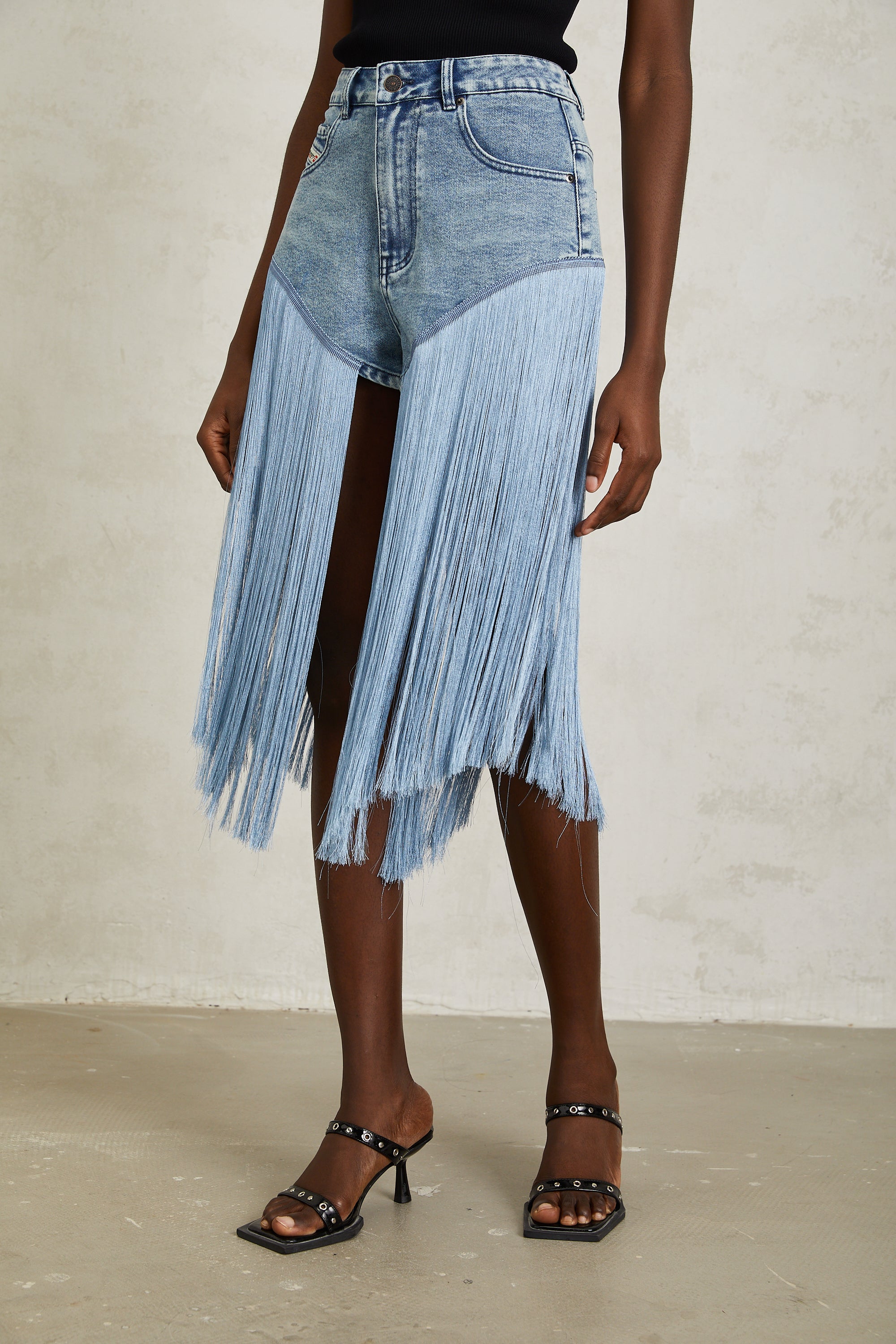 Martina Blue Fringed Panel Denim Shorts (Final Sale-US Only)