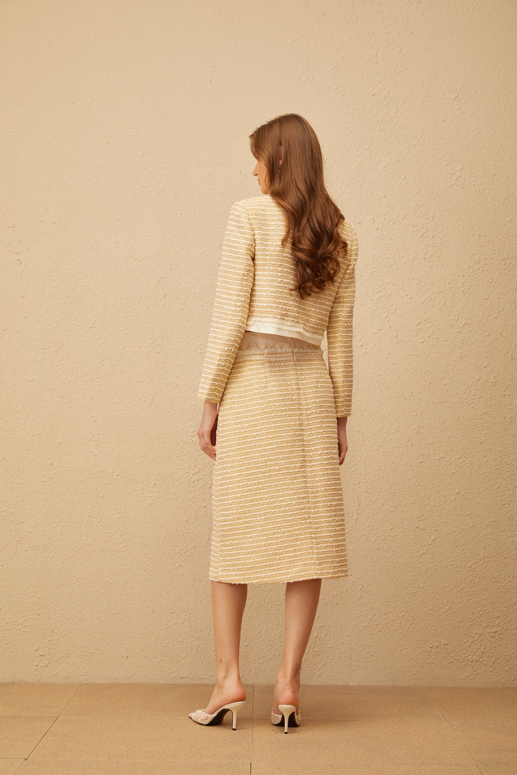 Catalina Neutral Floral Jacquard Tweed Jacket & Skirt Set (Final Sale-US Only)