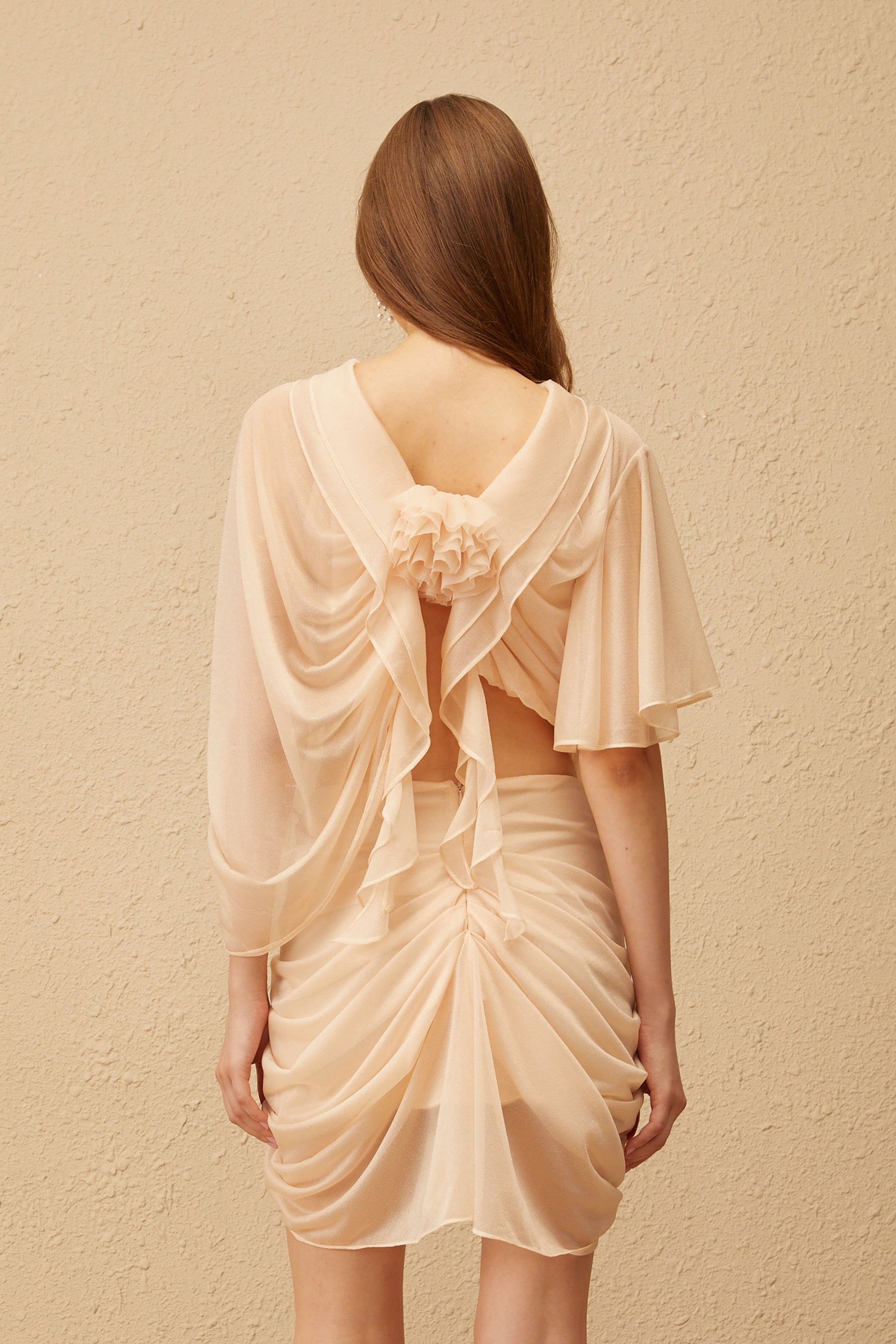 Ensemble top et jupe en tulle froncé Pénombre Neutral (Vente définitive)