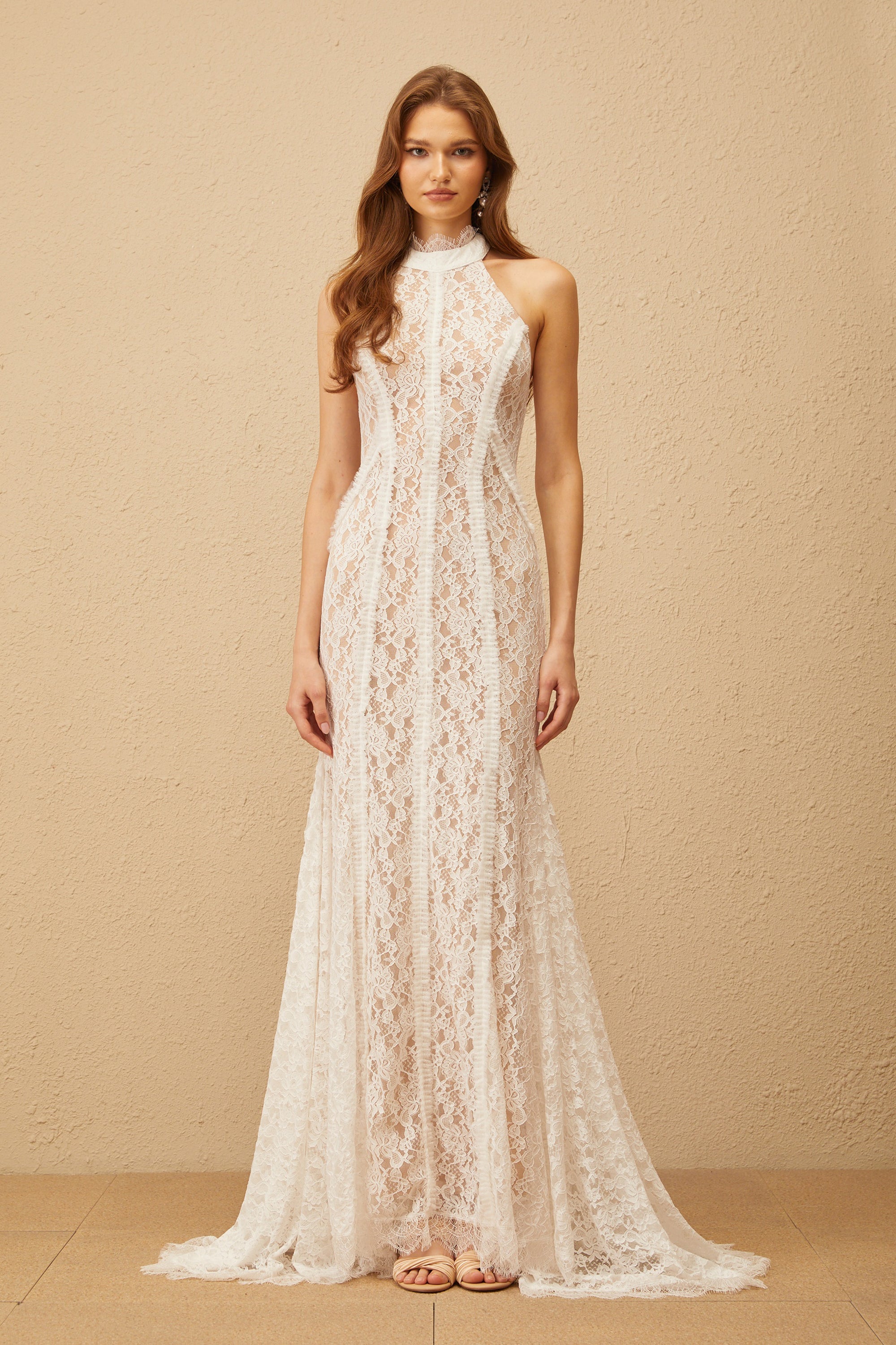 Gaëlle White Train Design Lace Maxi Dress (Final Sale)