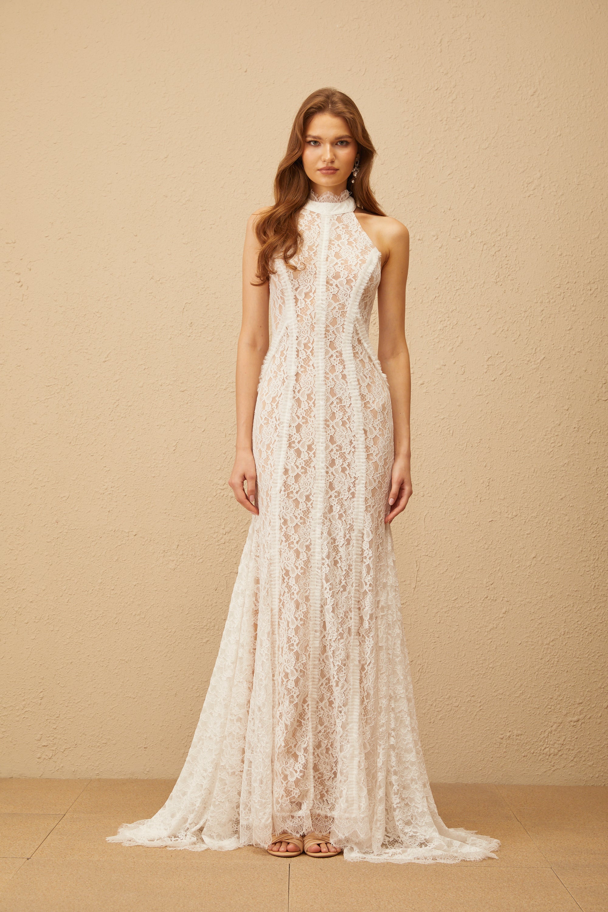 Gaëlle White Train Design Lace Maxi Dress (Final Sale)