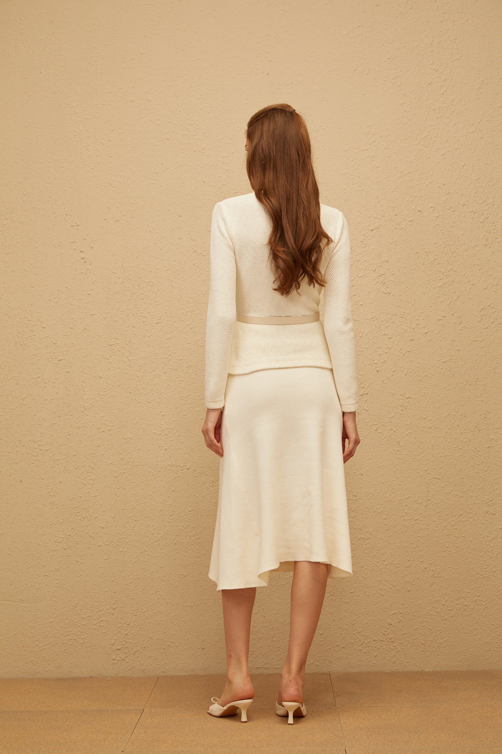 White Embellished Knit Midi Dress