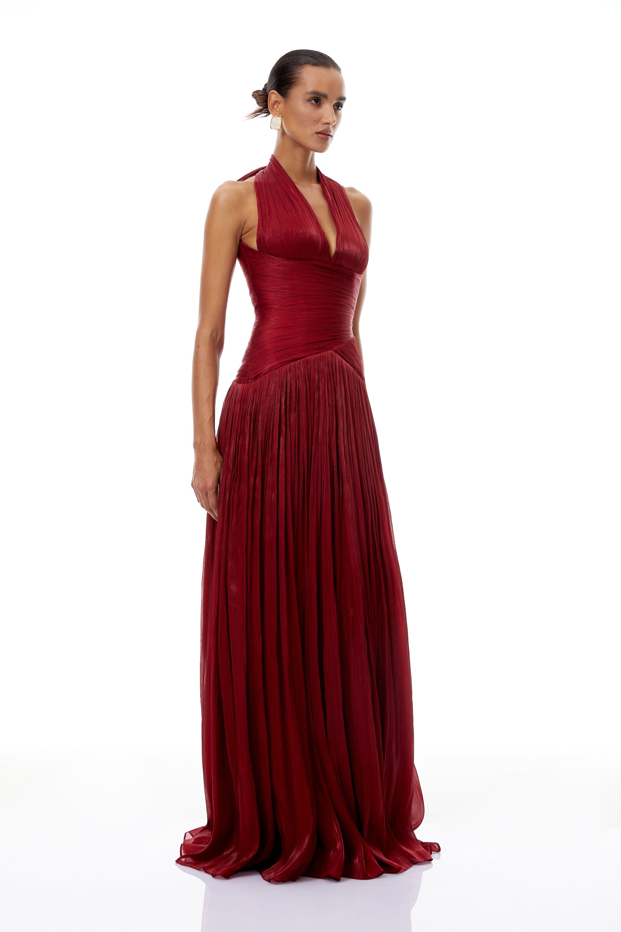 Robe longue froncée Uranie Red
