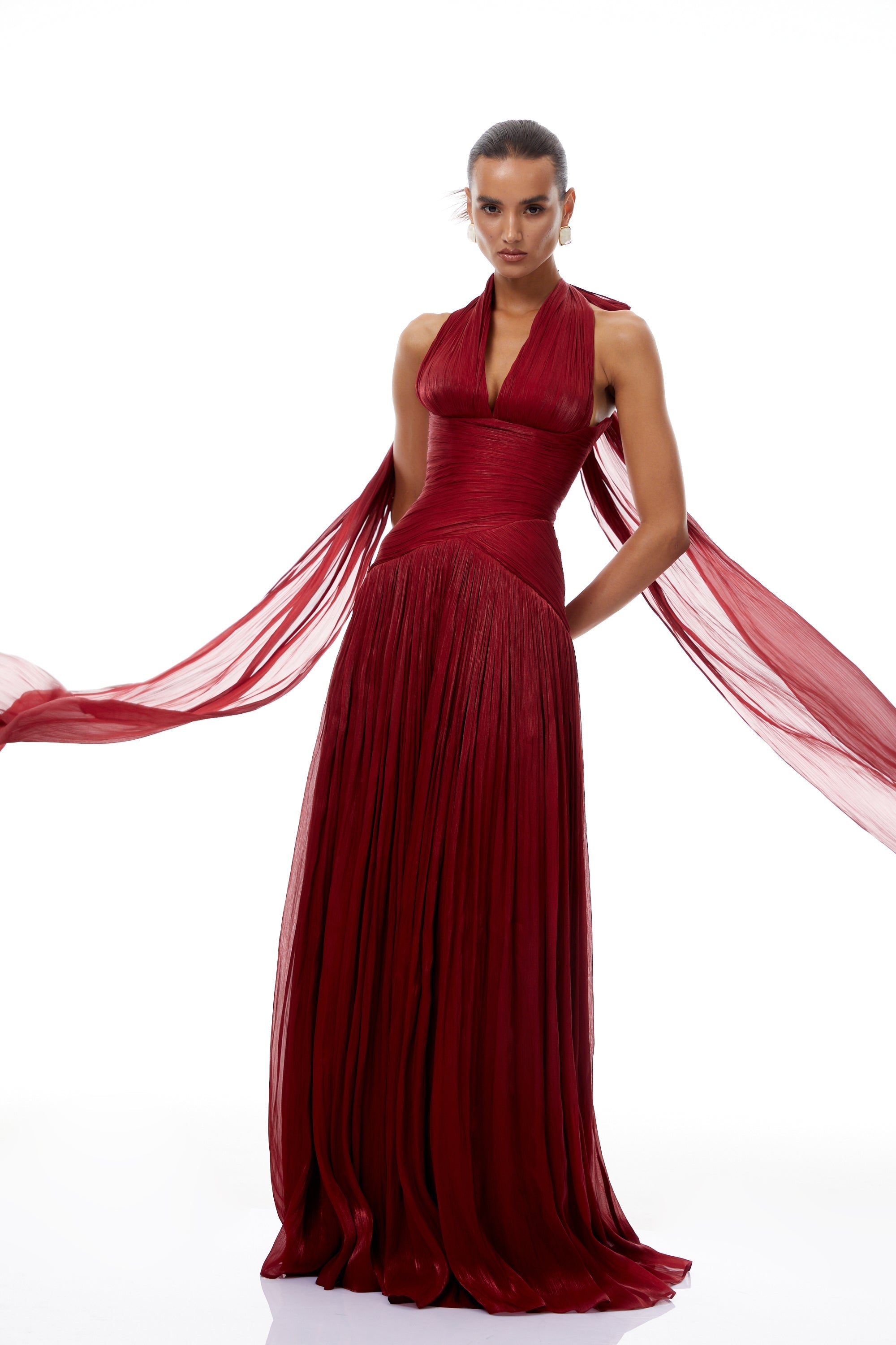 Uranie Red Gathered Maxi Dress (Final Sale-US Only)