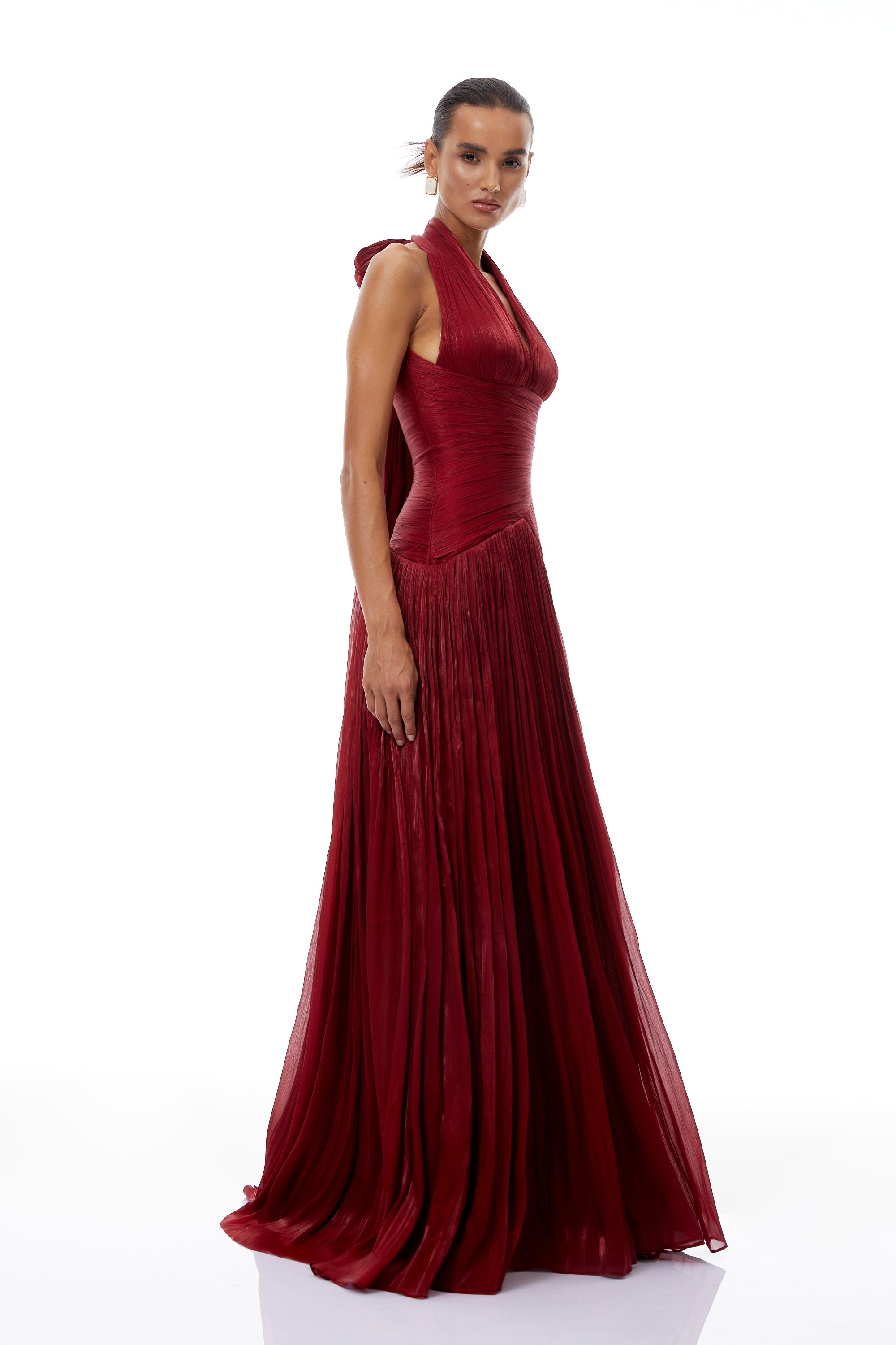 Robe longue froncée Uranie Red