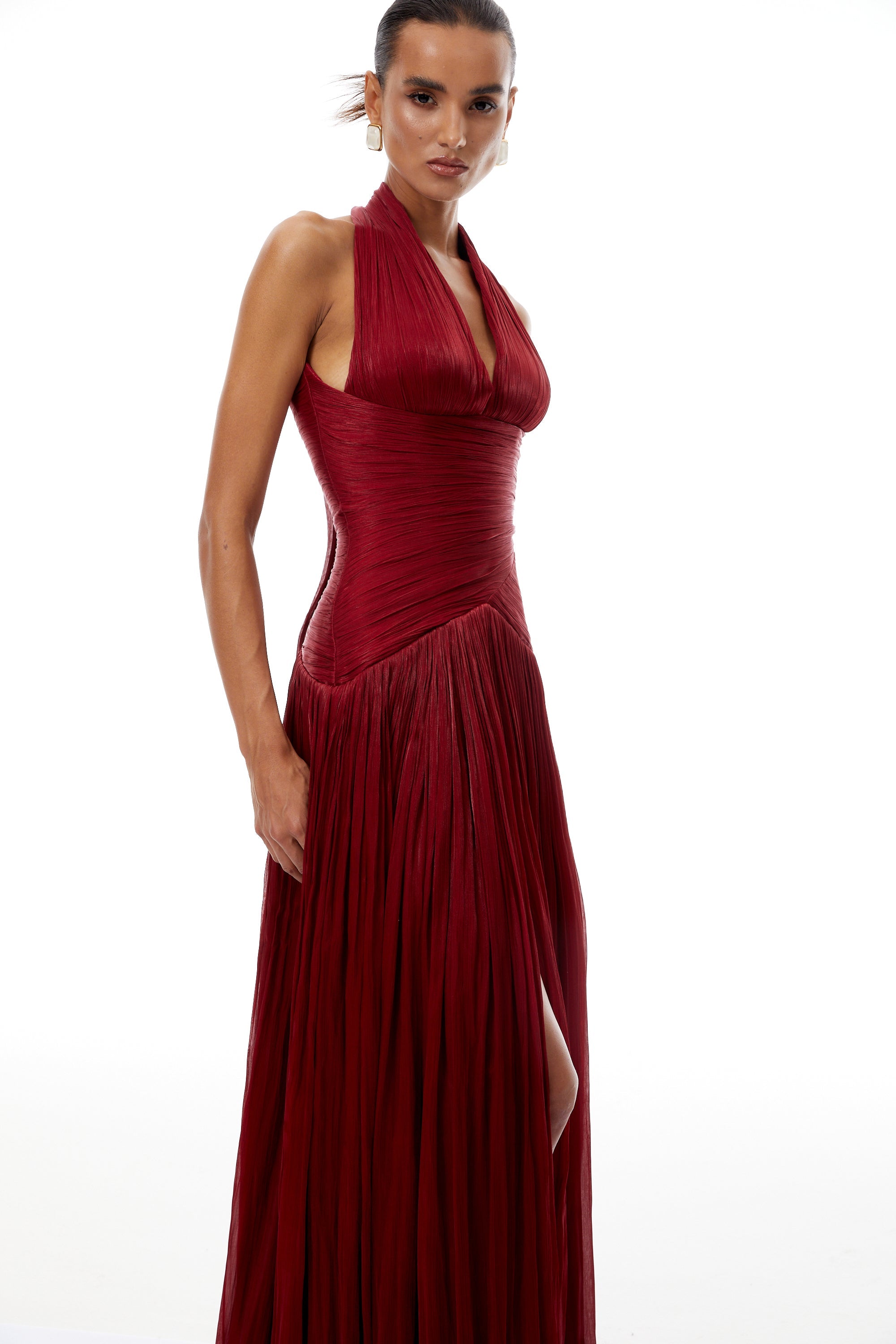Robe longue froncée Uranie Red