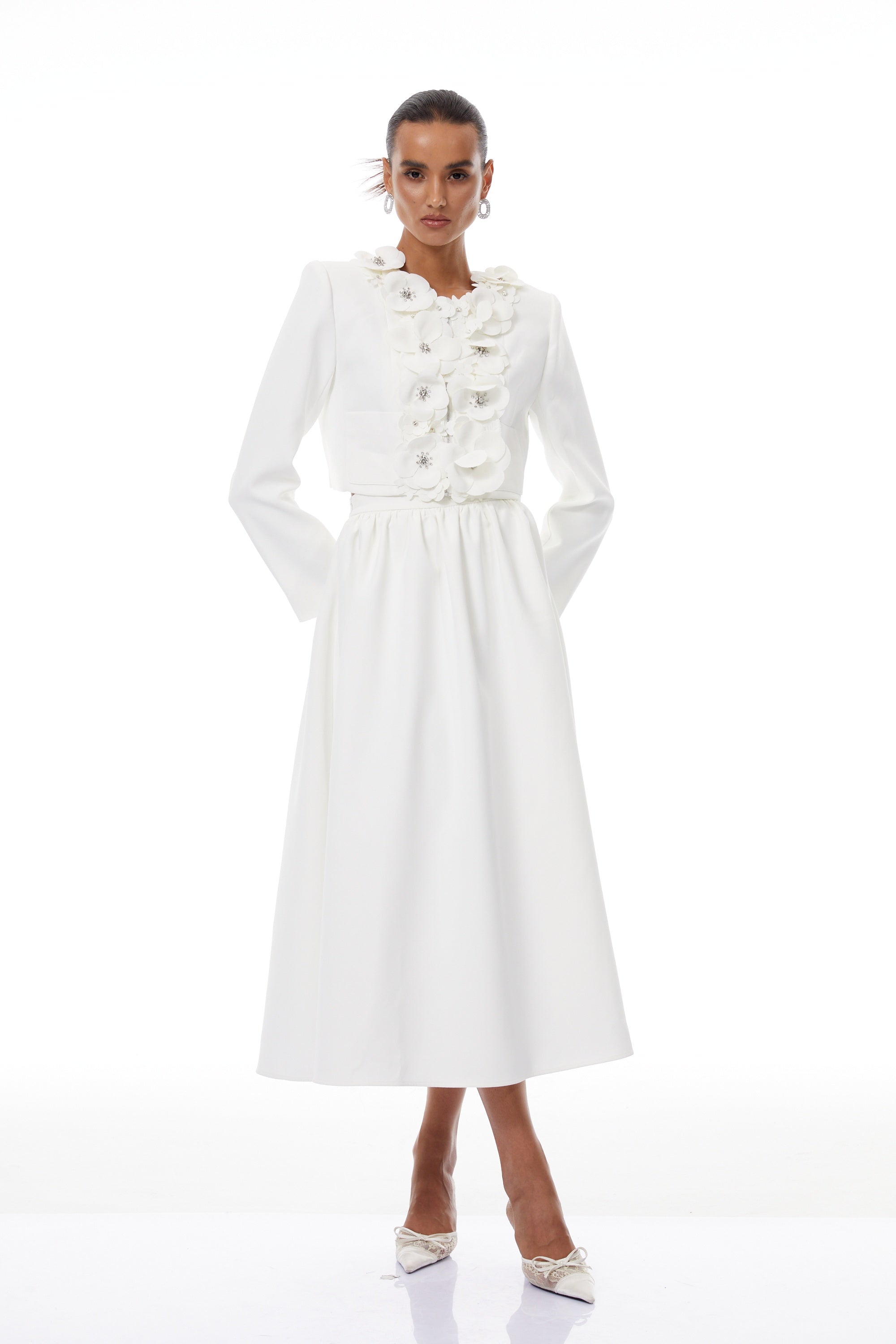 Élodie White Floral Appliqué Jacket & Skirt Set (Final Sale-US Only)