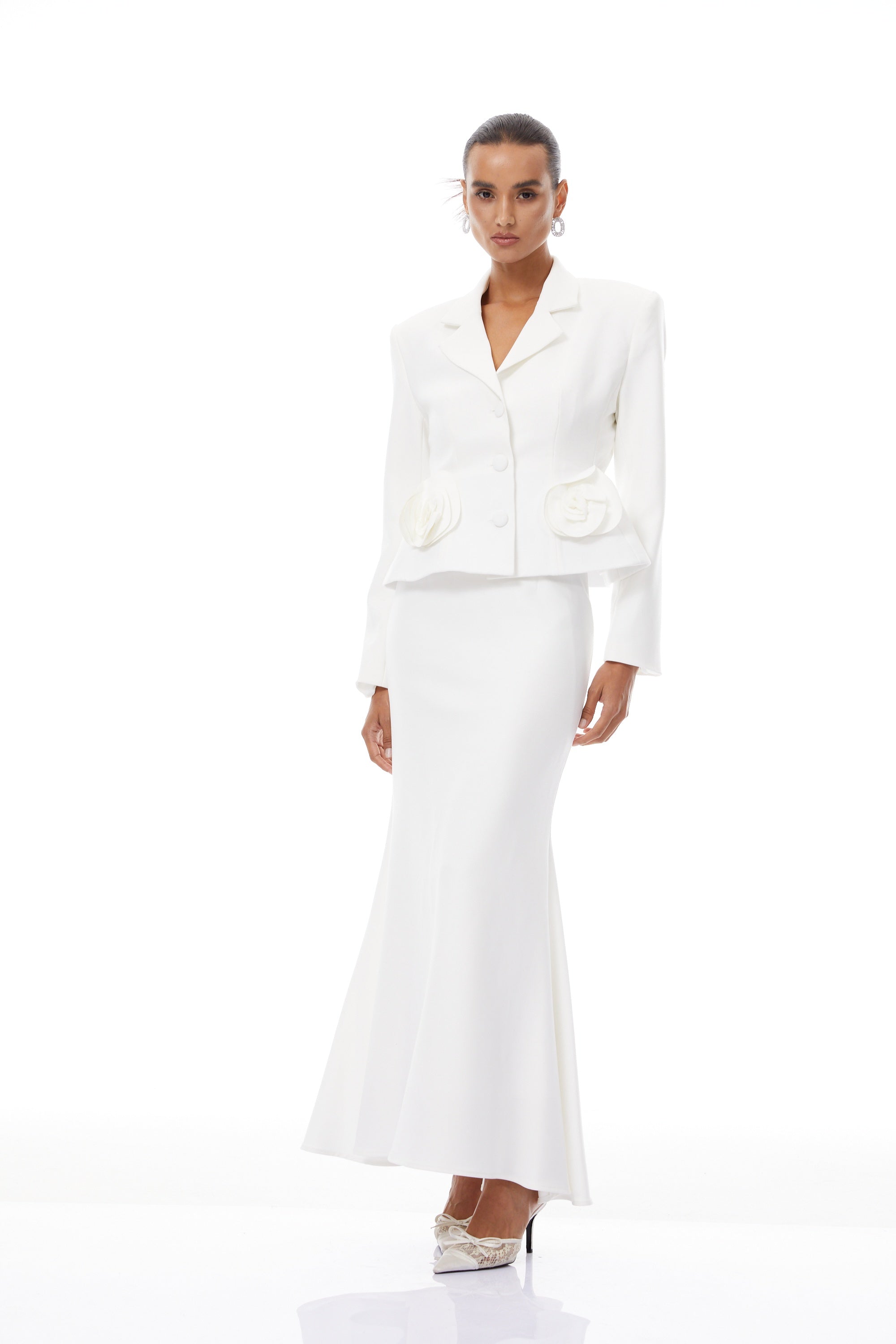 Odette White 3D Petal Blazer & Skirt Set (Final Sale)