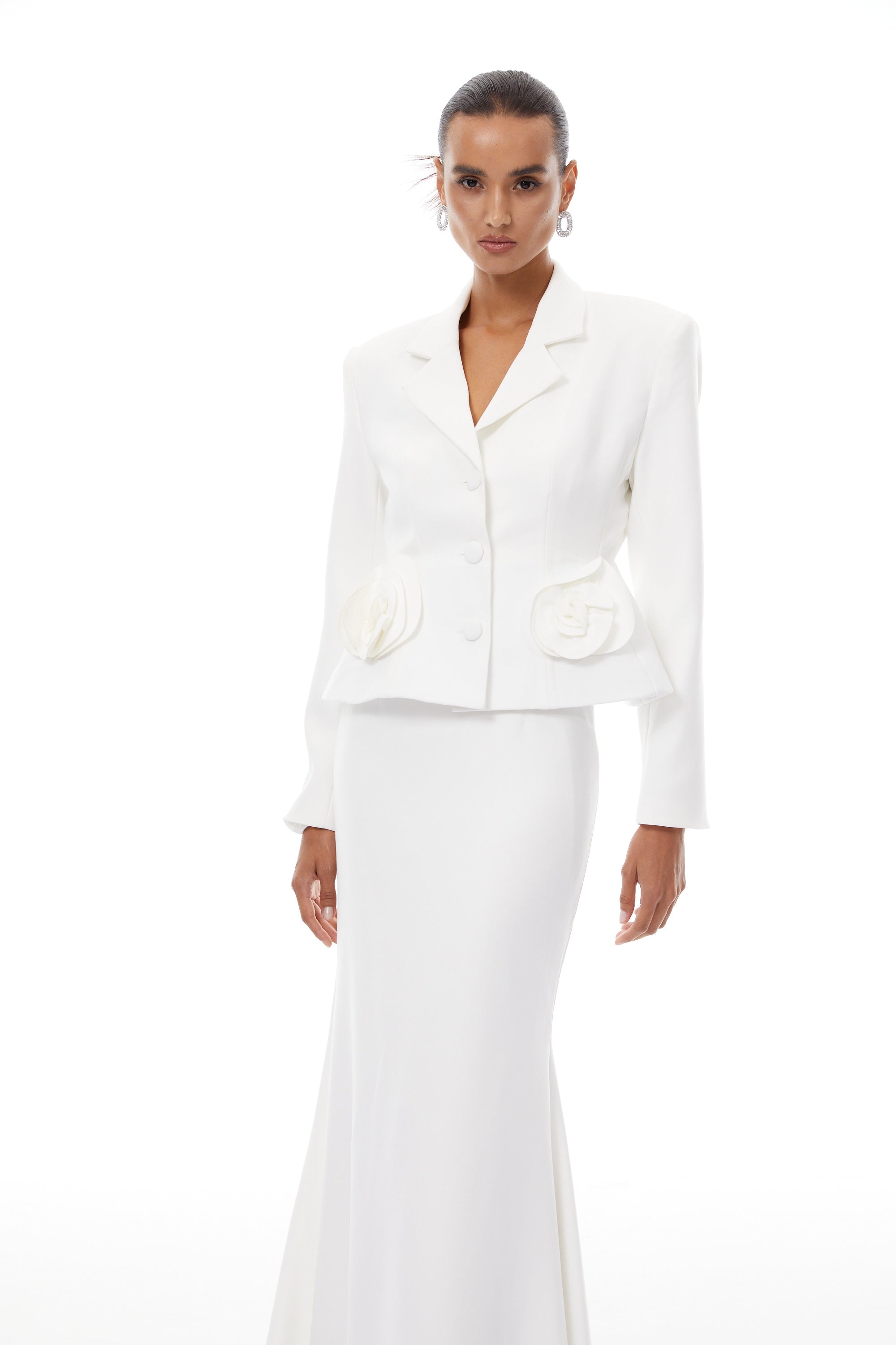 Odette White 3D Petal Blazer & Skirt Set (Final Sale)