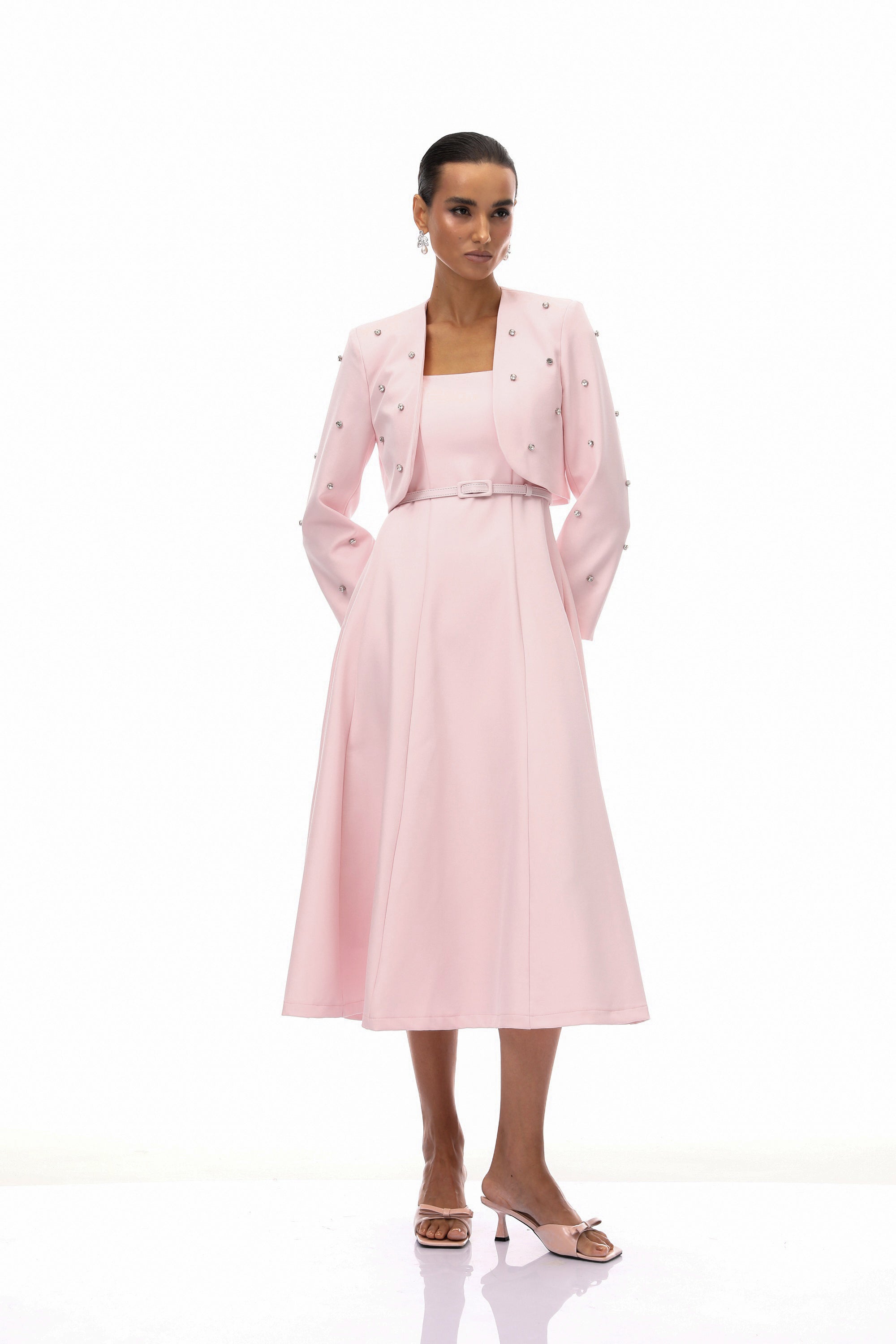 Valéria Pink Crystal Embellished Jacket & Dress Set (Final Sale-US Only)