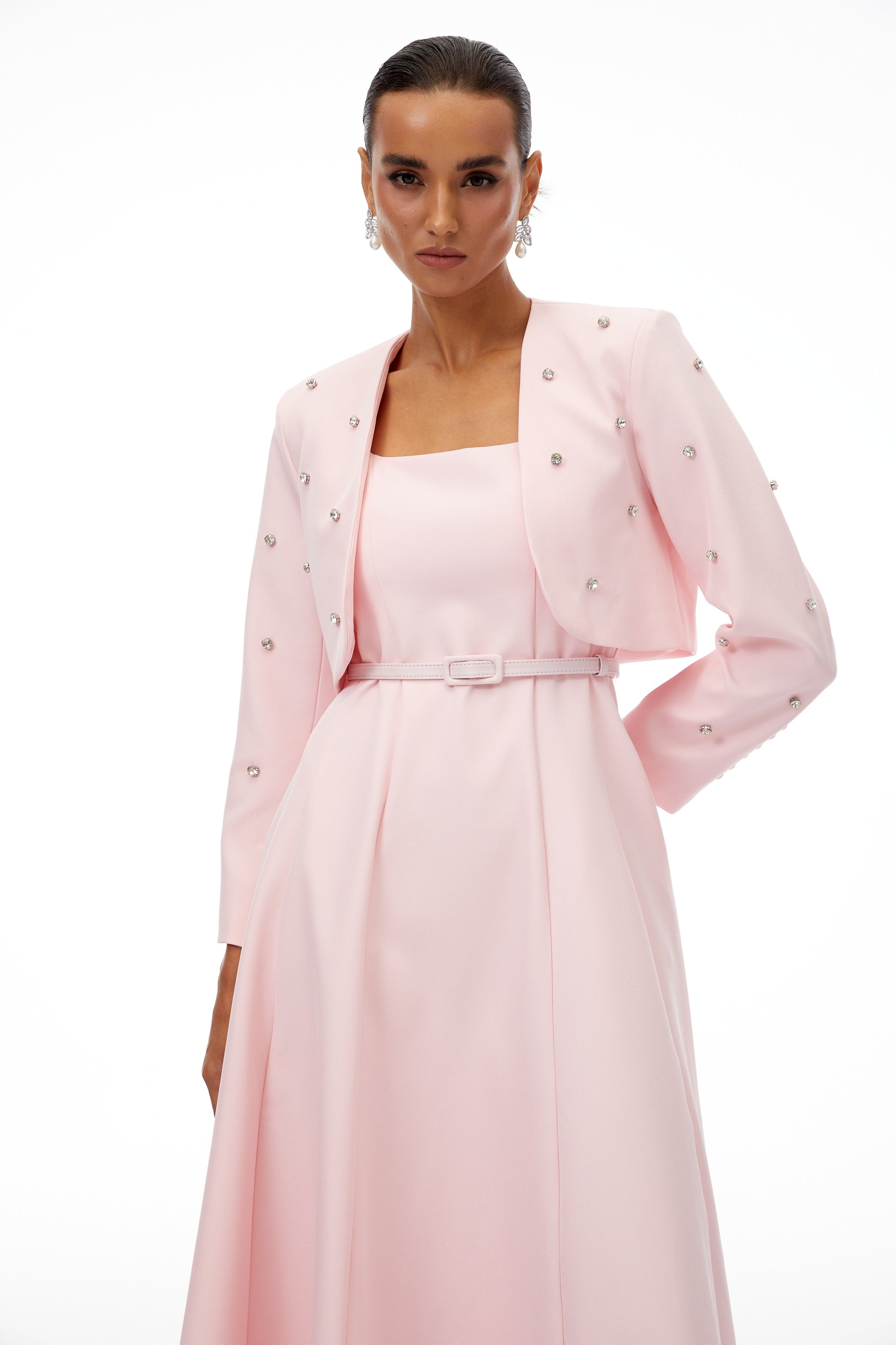 Valéria Pink Crystal Embellished Jacket & Dress Set (Final Sale-US Only)