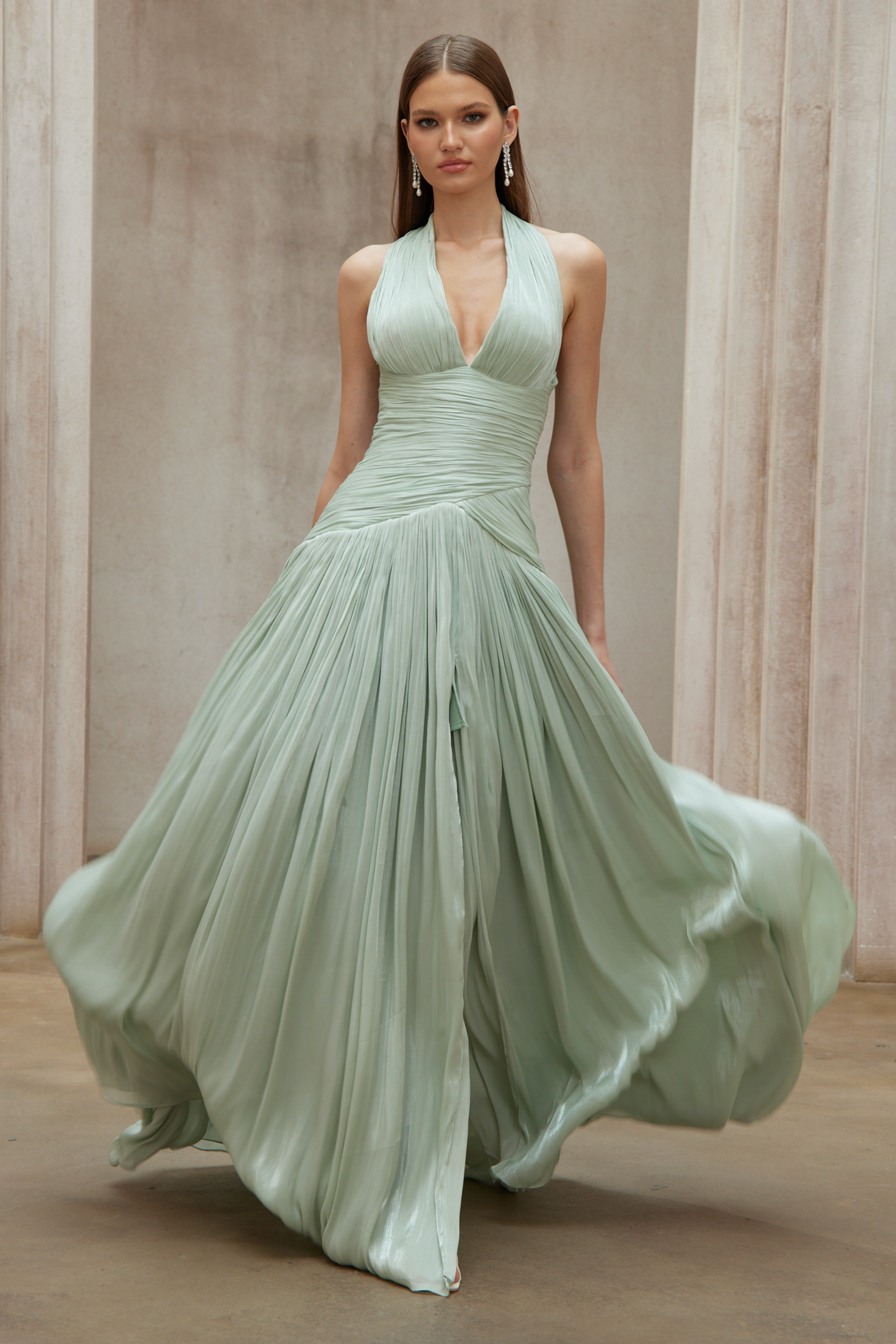 Halter Neck Gathered Maxi Dress