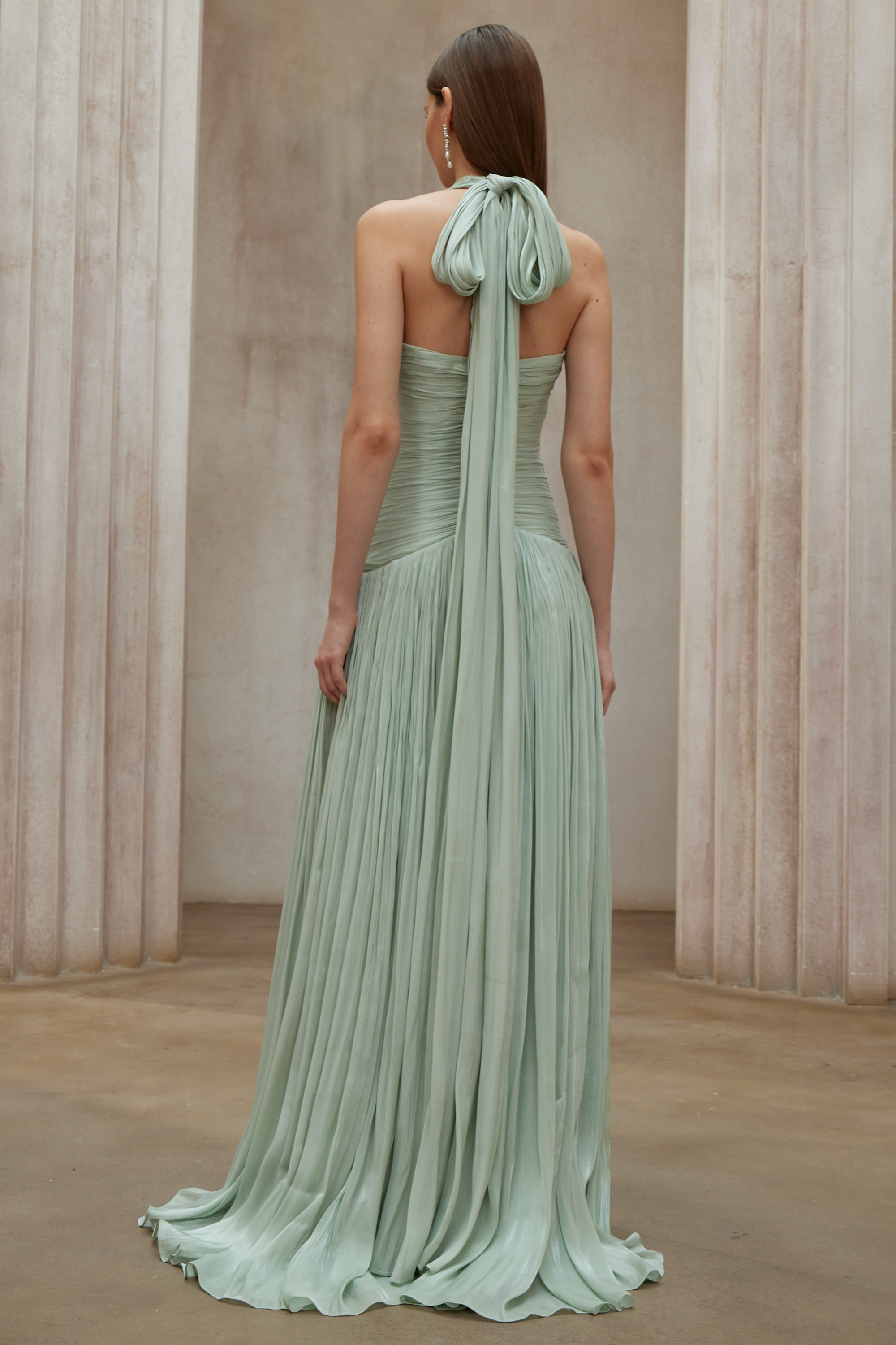 Halter Neck Gathered Maxi Dress