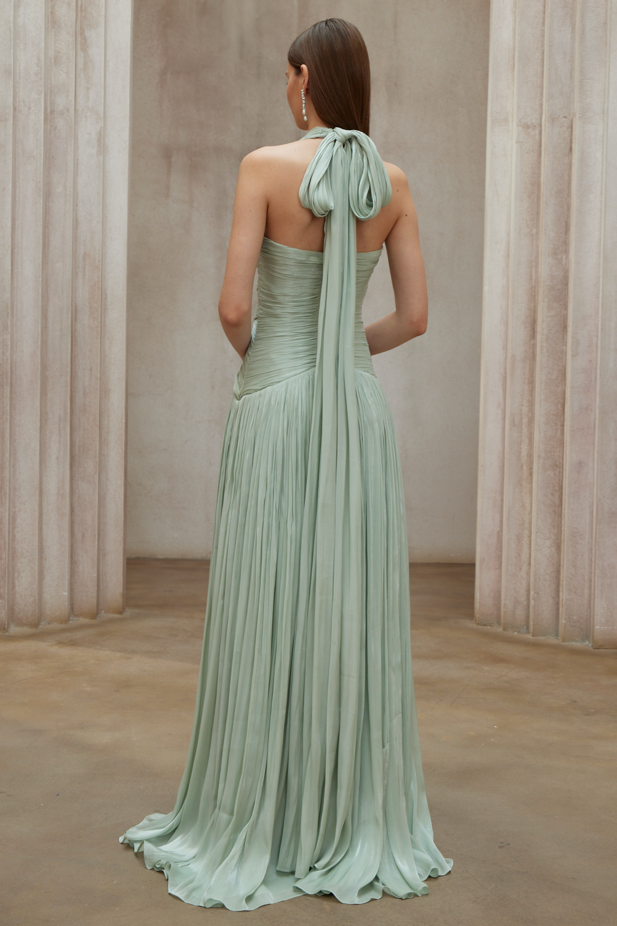 Halter Neck Gathered Maxi Dress